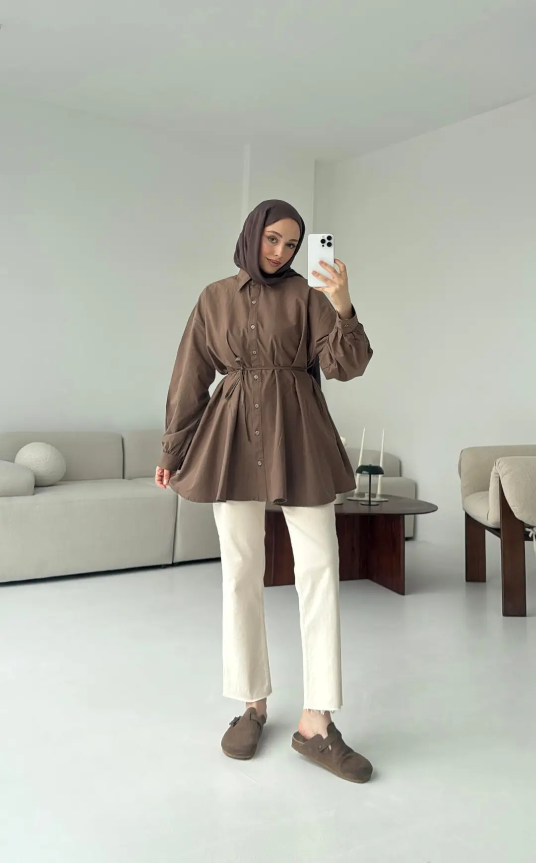 Volanlı Kahve Gömlek - Görsel 5