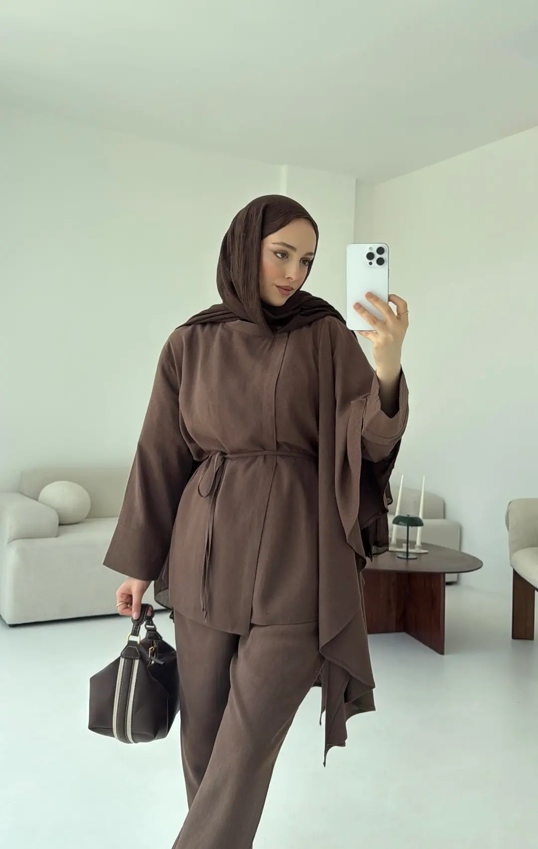 Volanlı Kimono Takım Kahve - Görsel 3