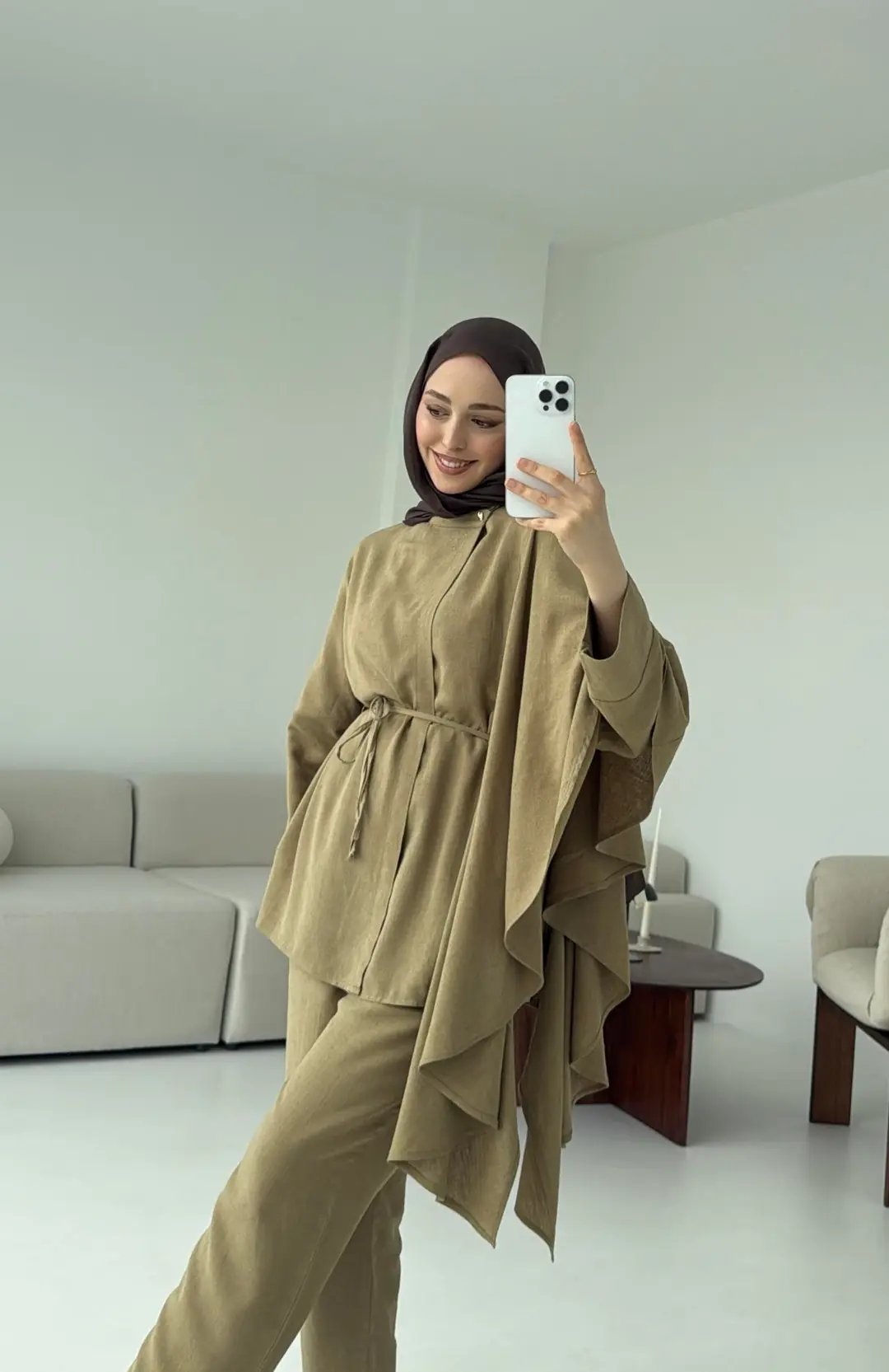 Volanlı Kimono Takım Olive - Görsel 5