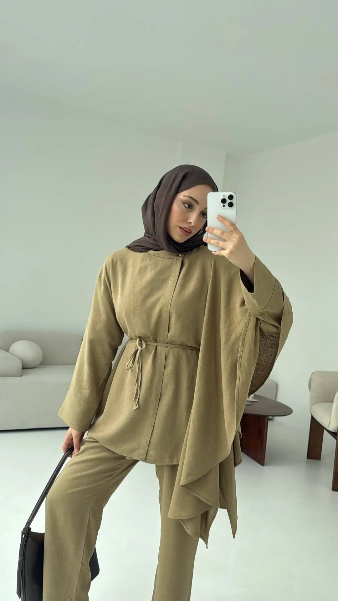 Volanlı Kimono Takım Olive - Görsel 6