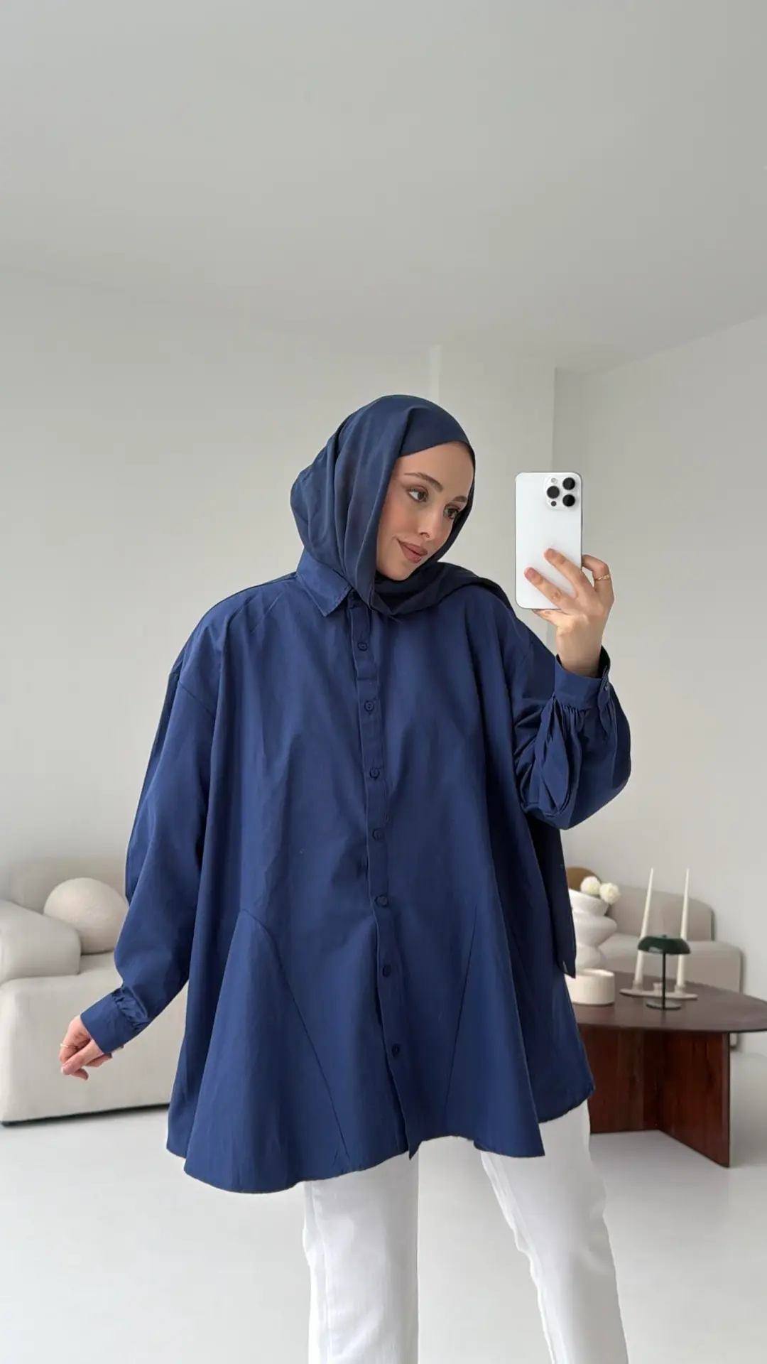 Volanlı Lacivert Gömlek - Görsel 8