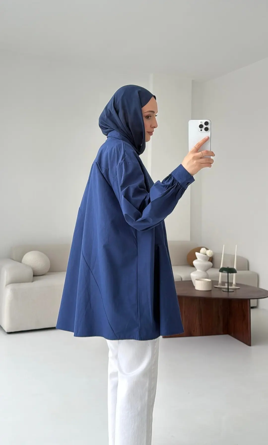 Volanlı Lacivert Gömlek - Görsel 9