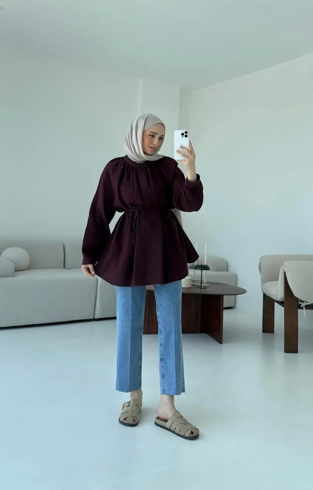 Volanlı Müslin Gömlek Bordo - Görsel 2