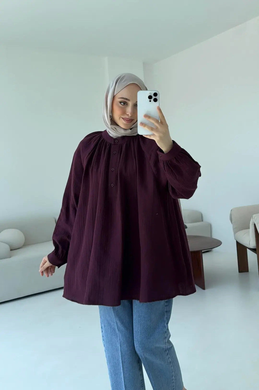 Volanlı Müslin Gömlek Bordo - Görsel 4