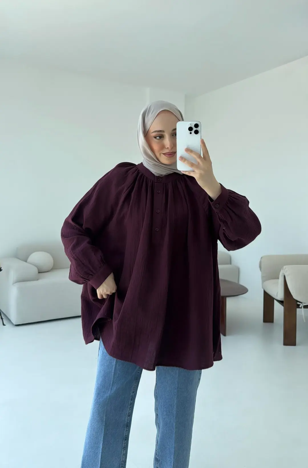 Volanlı Müslin Gömlek Bordo - Görsel 7