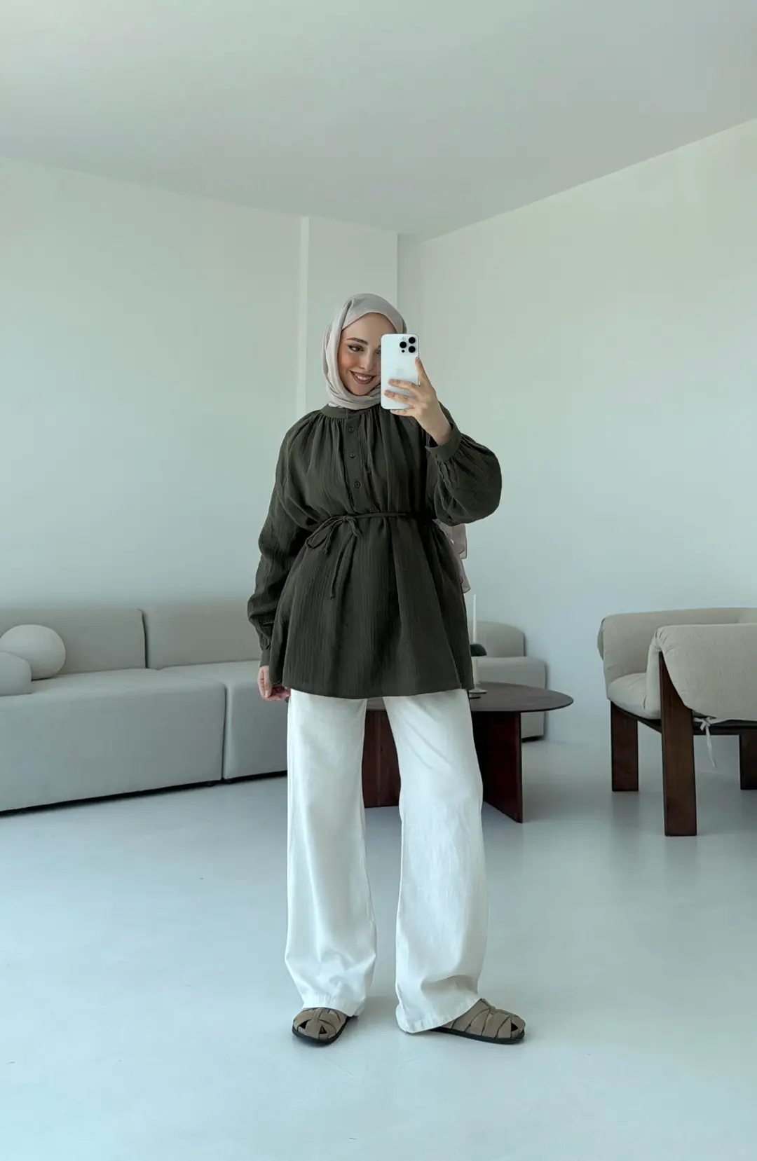 Volanlı Müslin Gömlek Haki - Görsel 4