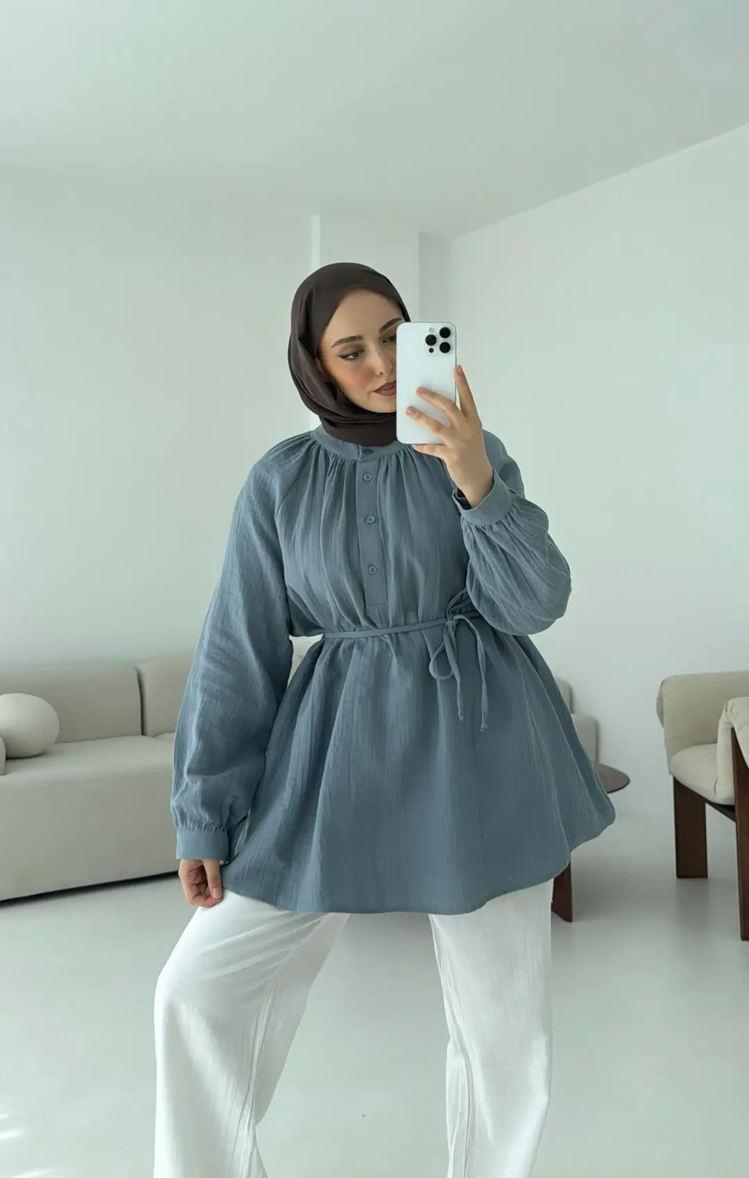 Volanlı Müslin Gömlek Mavi