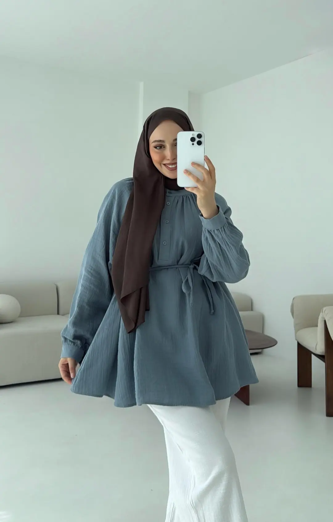 Volanlı Müslin Gömlek Mavi - Görsel 4