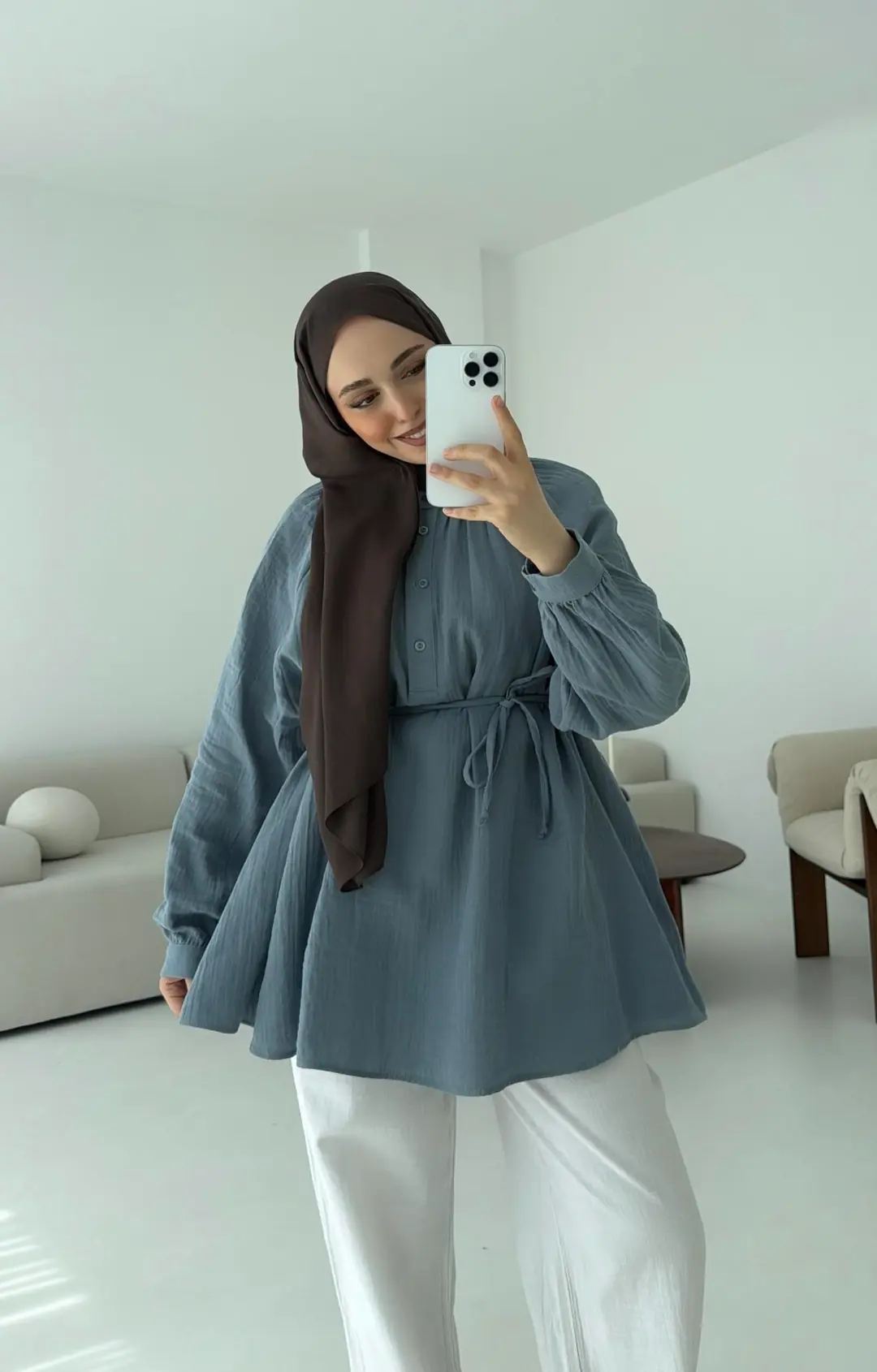 Volanlı Müslin Gömlek Mavi - Görsel 5