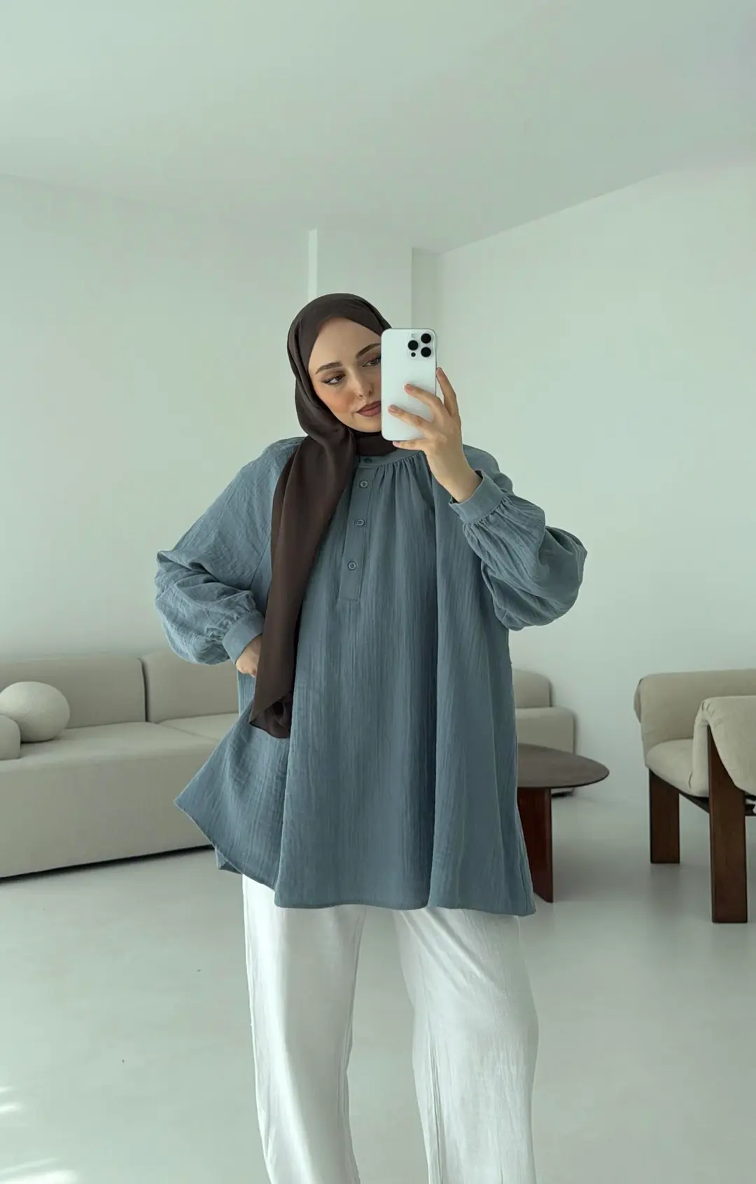 Volanlı Müslin Gömlek Mavi - Görsel 6