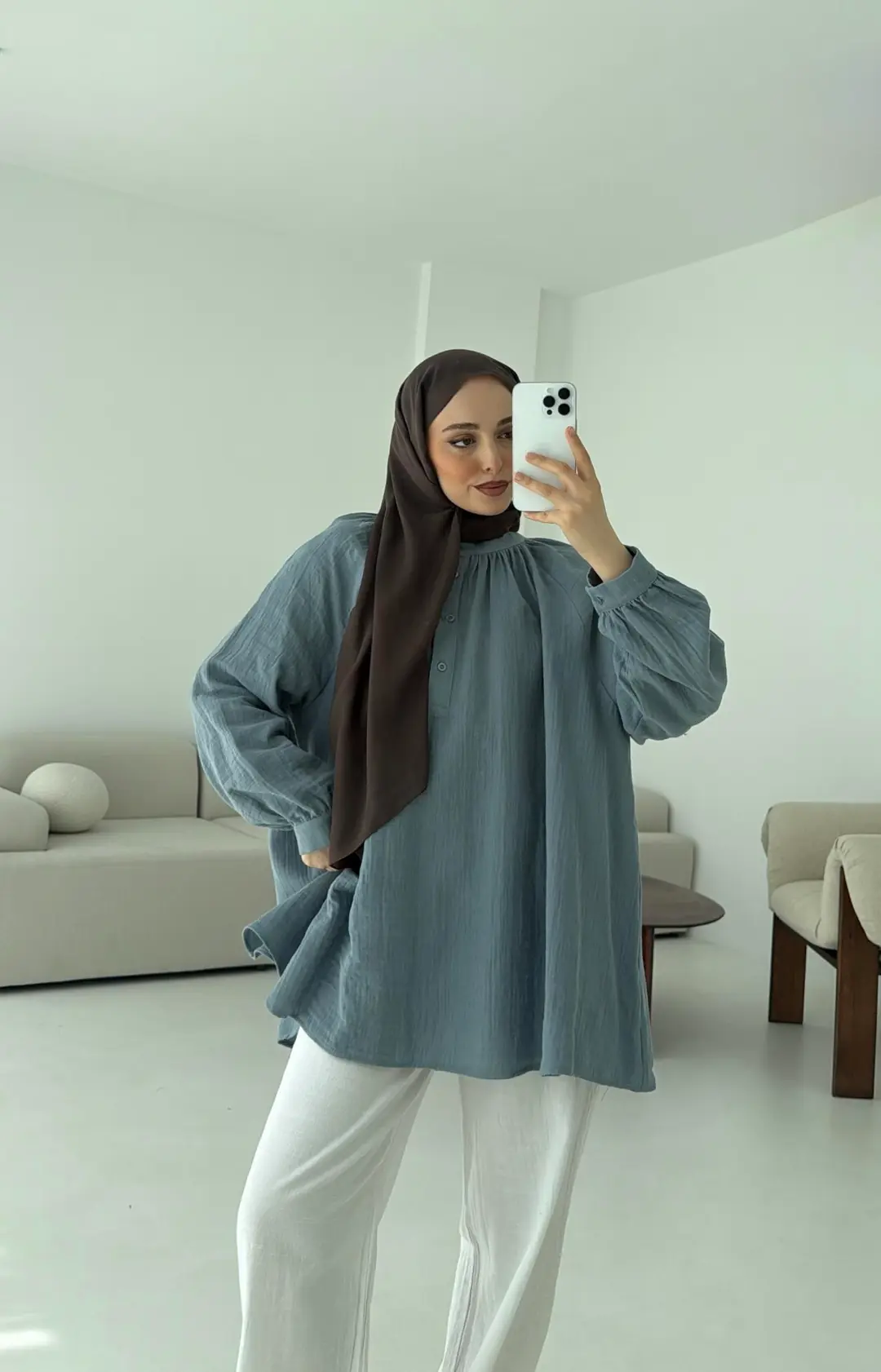 Volanlı Müslin Gömlek Mavi - Görsel 8