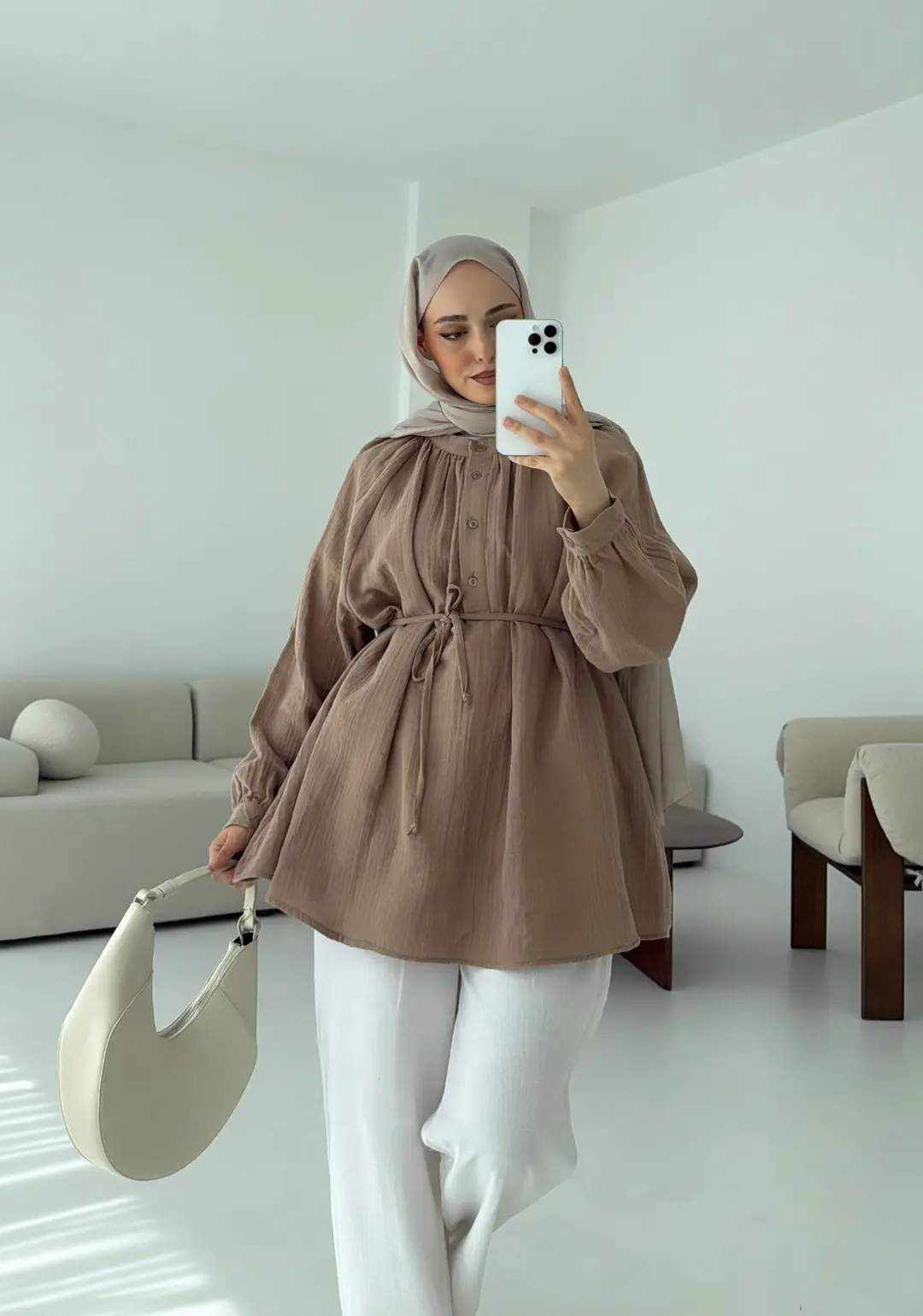 Volanlı Müslin Gömlek Pudra