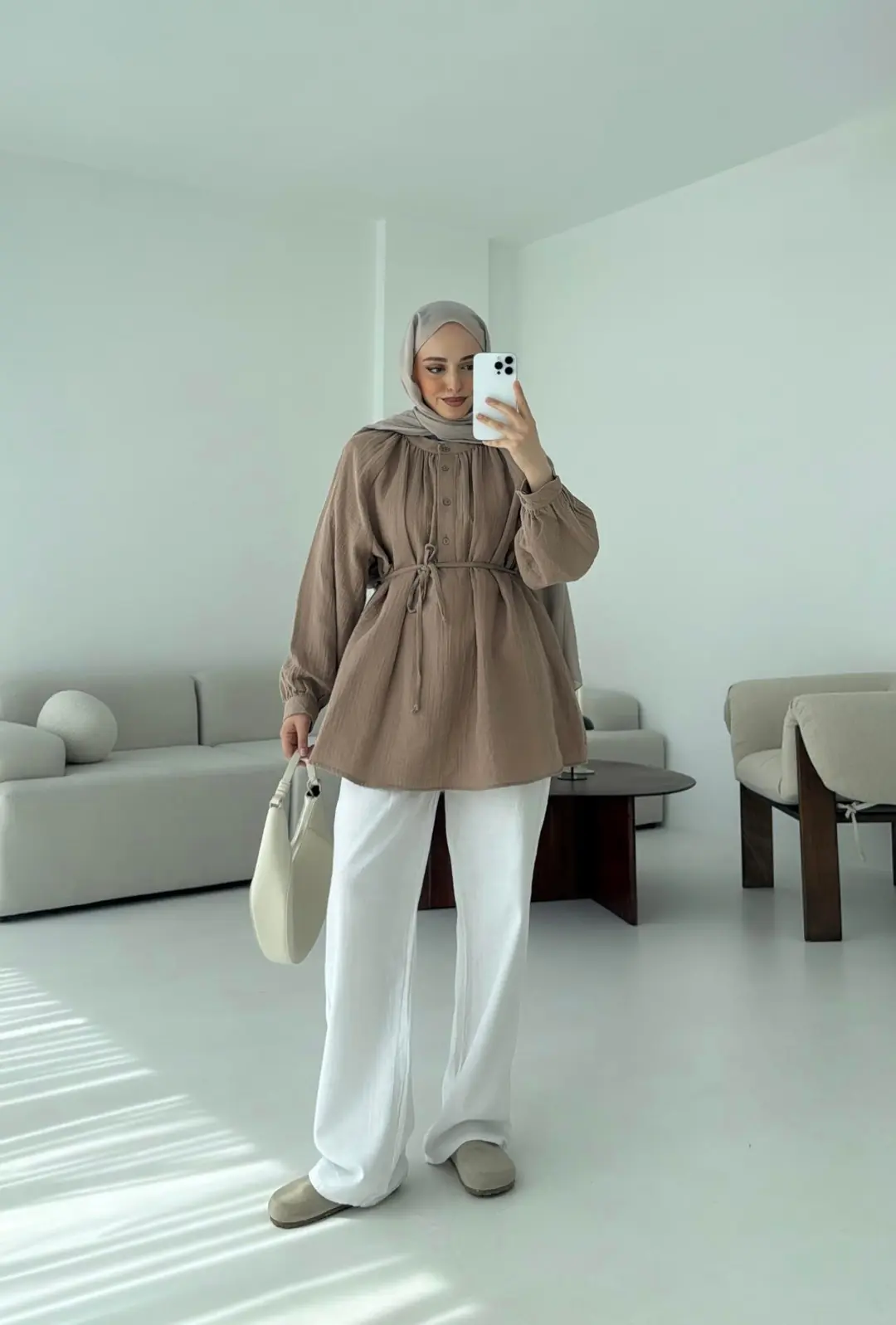 Volanlı Müslin Gömlek Pudra - Görsel 2