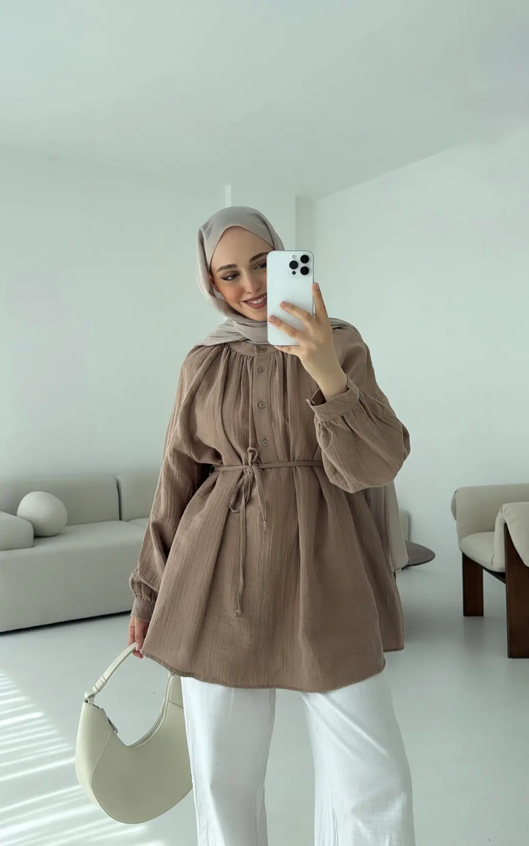 Volanlı Müslin Gömlek Pudra - Görsel 3