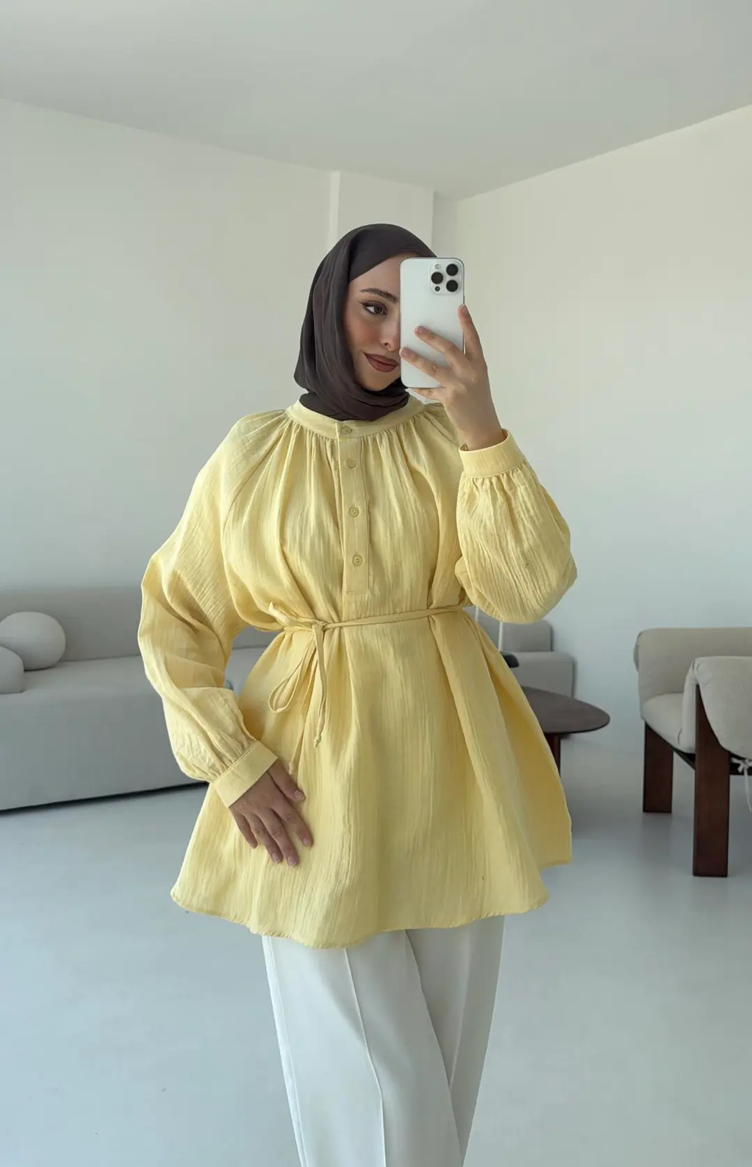 Volanlı Müslin Gömlek Sarı - Görsel 4