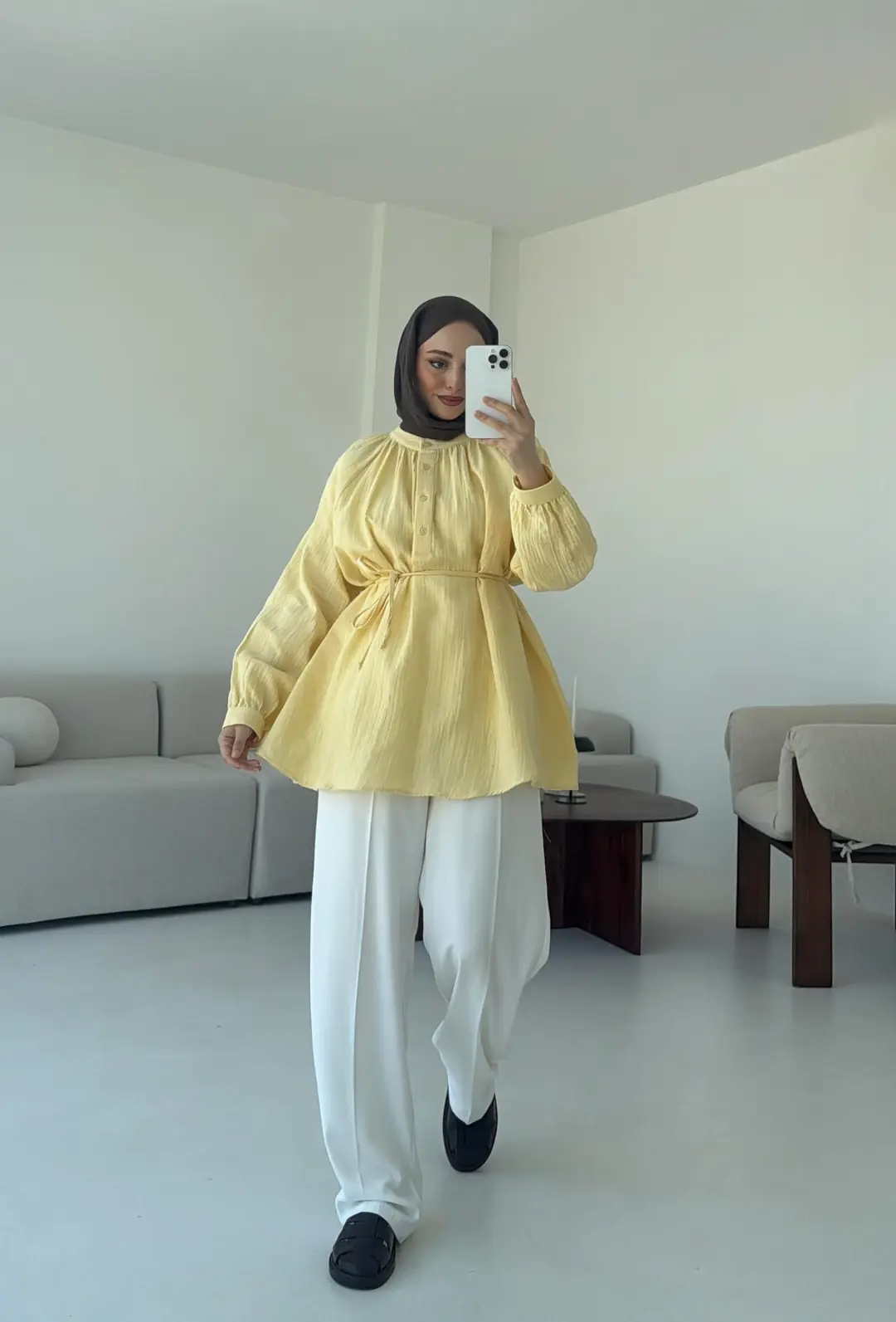 Volanlı Müslin Gömlek Sarı - Görsel 6