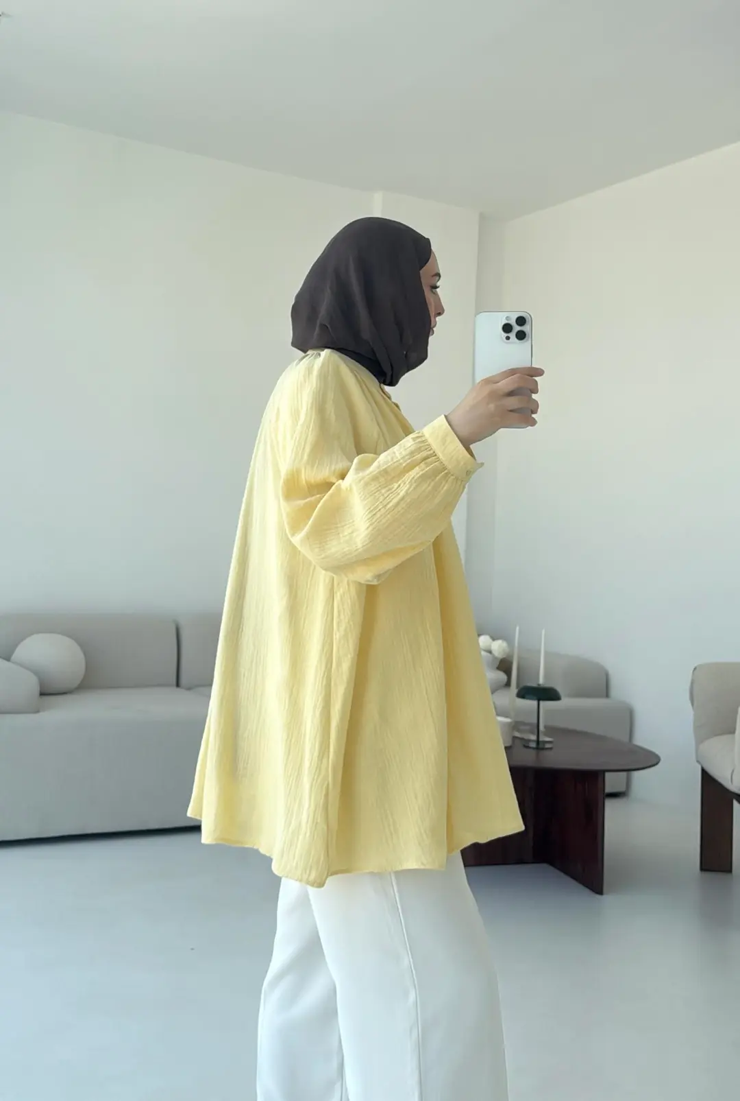 Volanlı Müslin Gömlek Sarı - Görsel 9