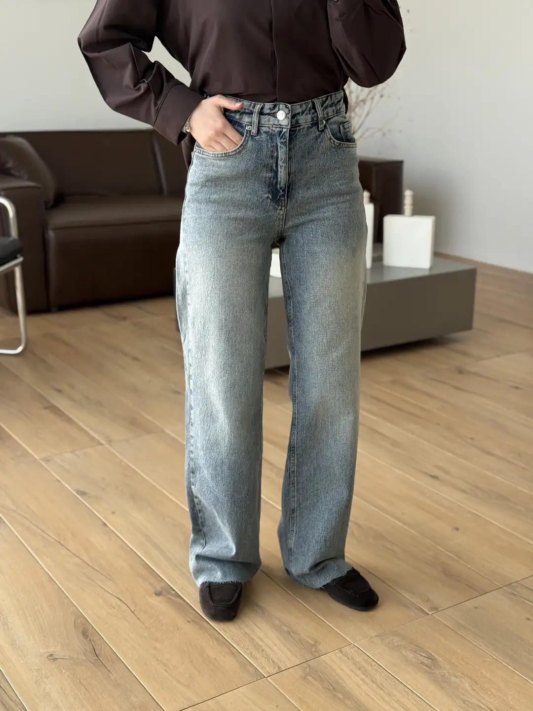 Wide Leg Boru Paça Jean - Görsel 3