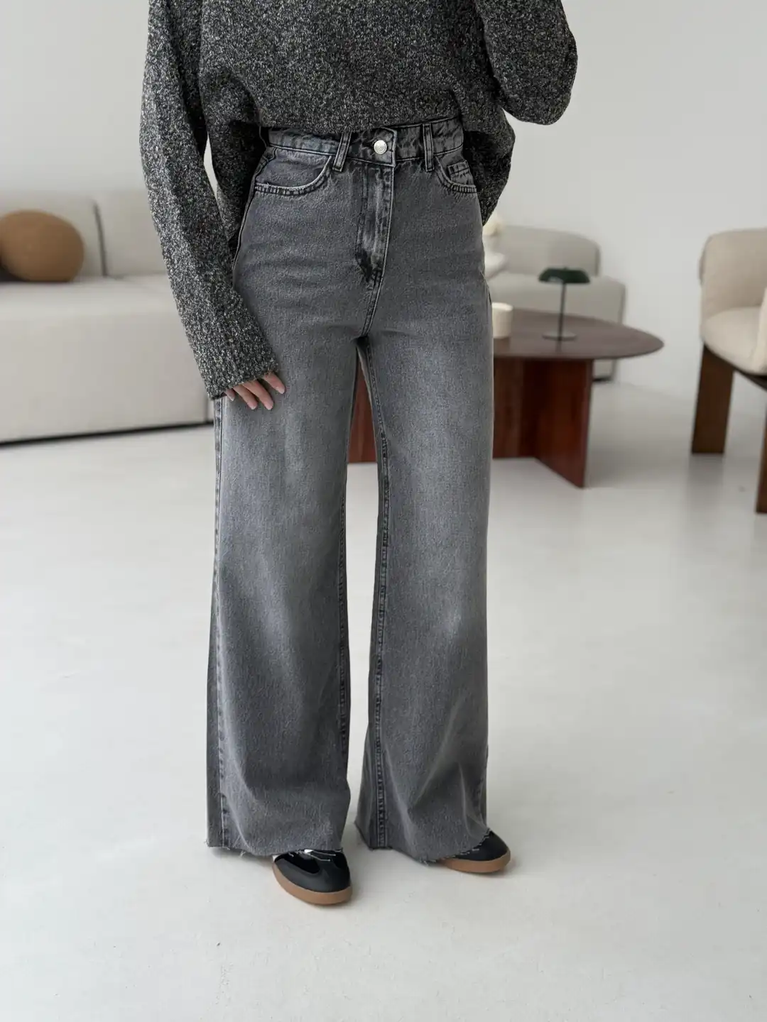 Wide Leg Gri Pantolon