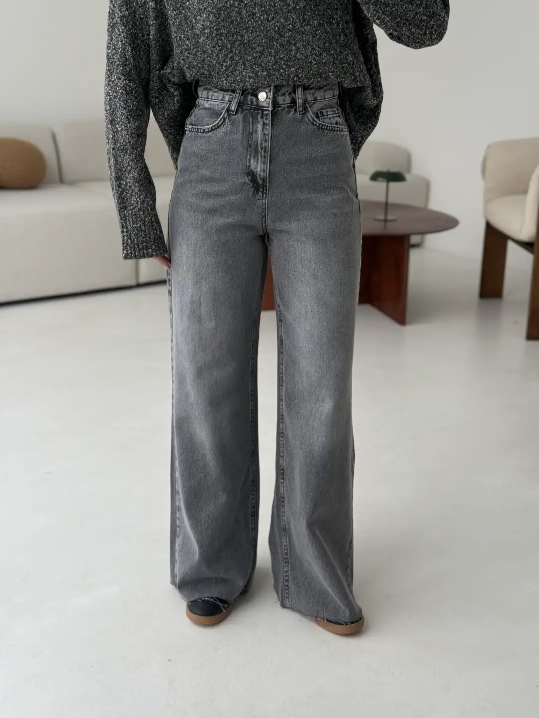 Wide Leg Gri Pantolon - Görsel 3