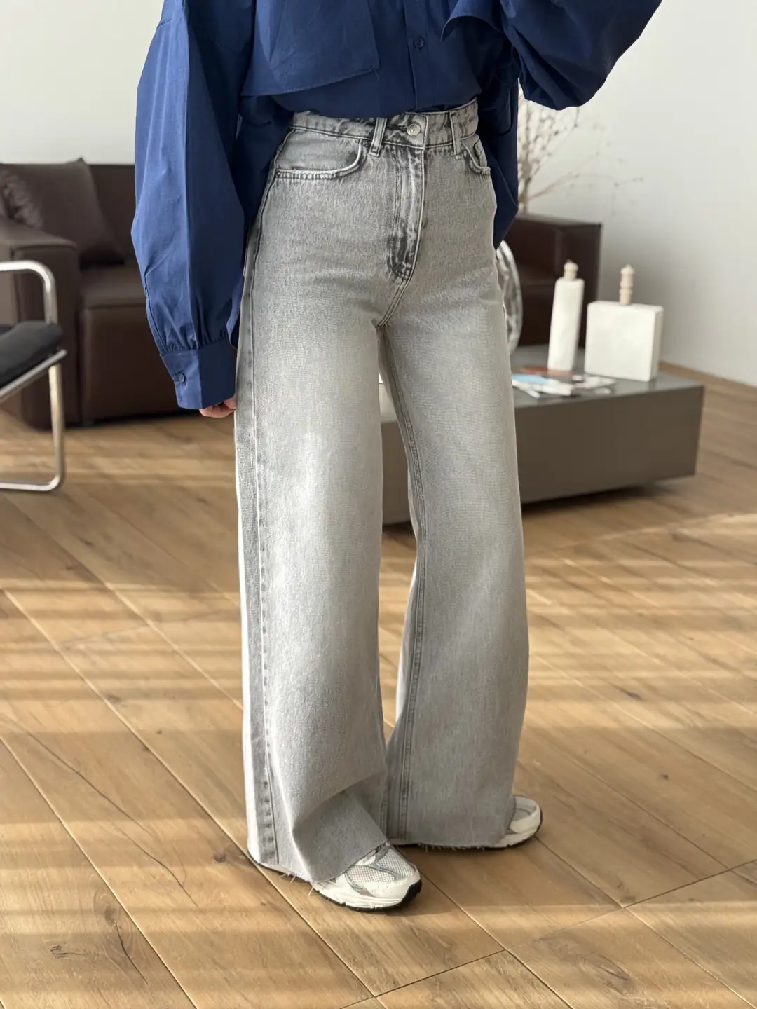 Wide Leg Jean Acık Gri - Görsel 2