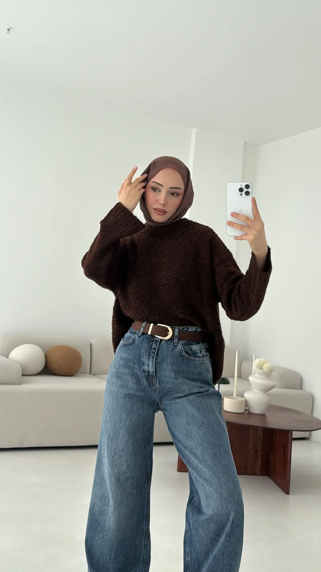 Wide Leg Kahve Kemerli Jean - Görsel 4