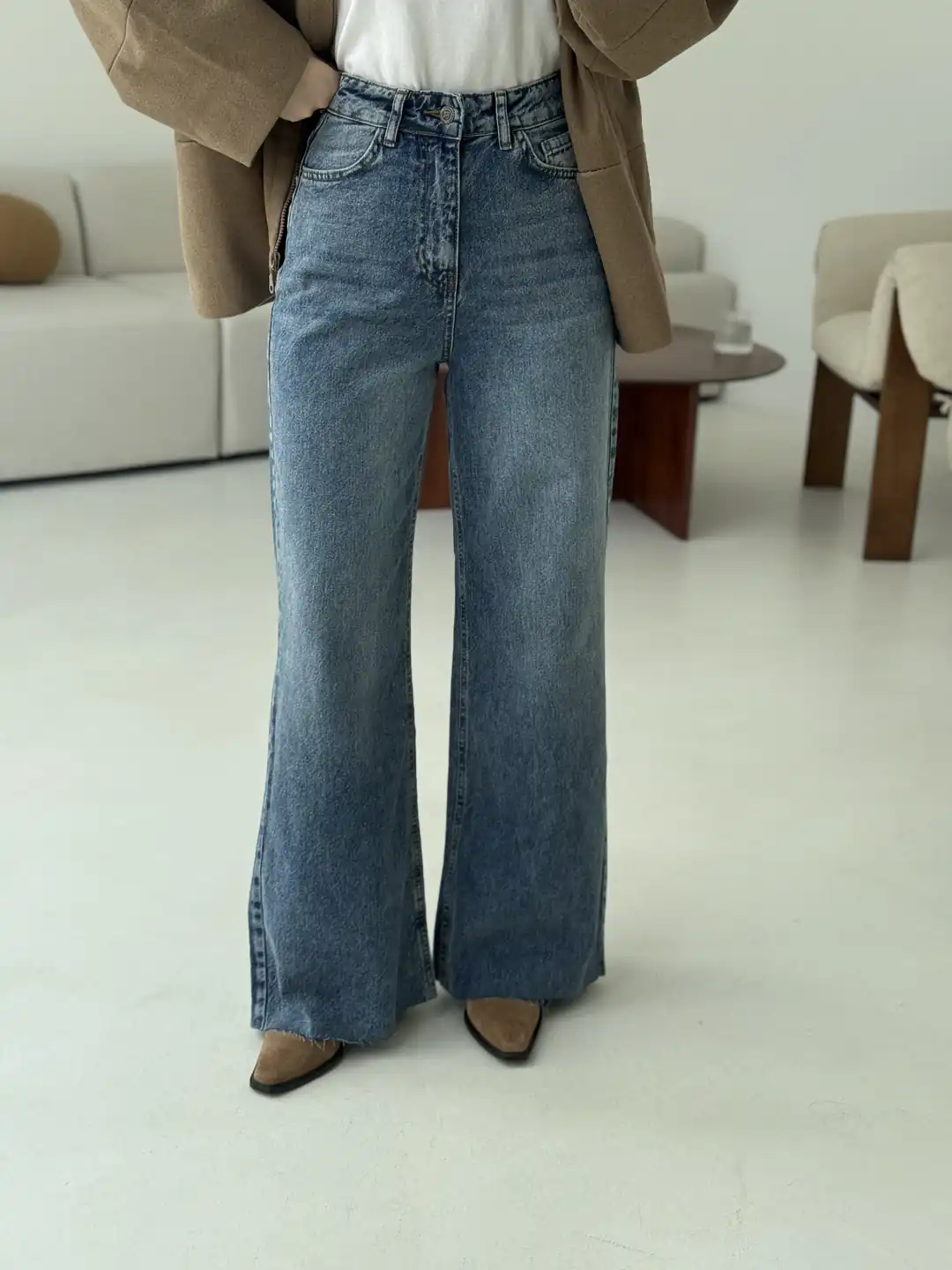 Wide Leg Mavi Kar Yıkama Pantolon