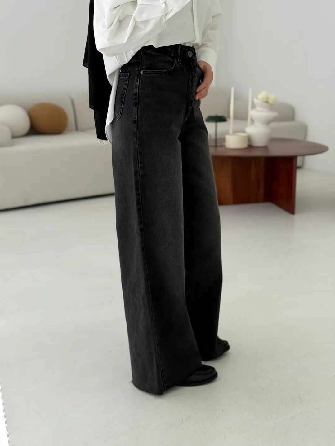 Wide Leg Yıkamalı AntarsitPantolon - Görsel 5