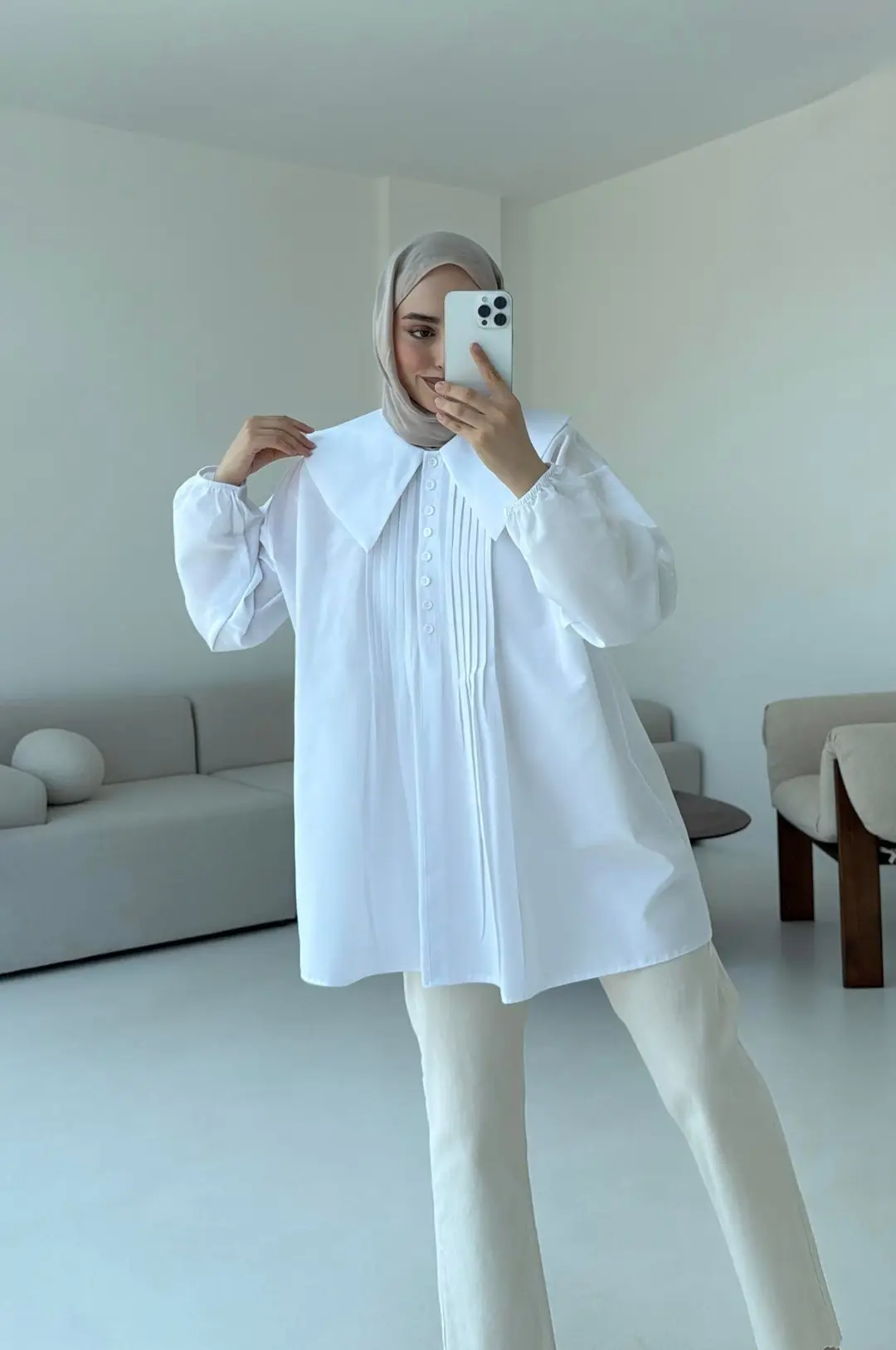 Yakalı Nervüllü Gömlek Beyaz