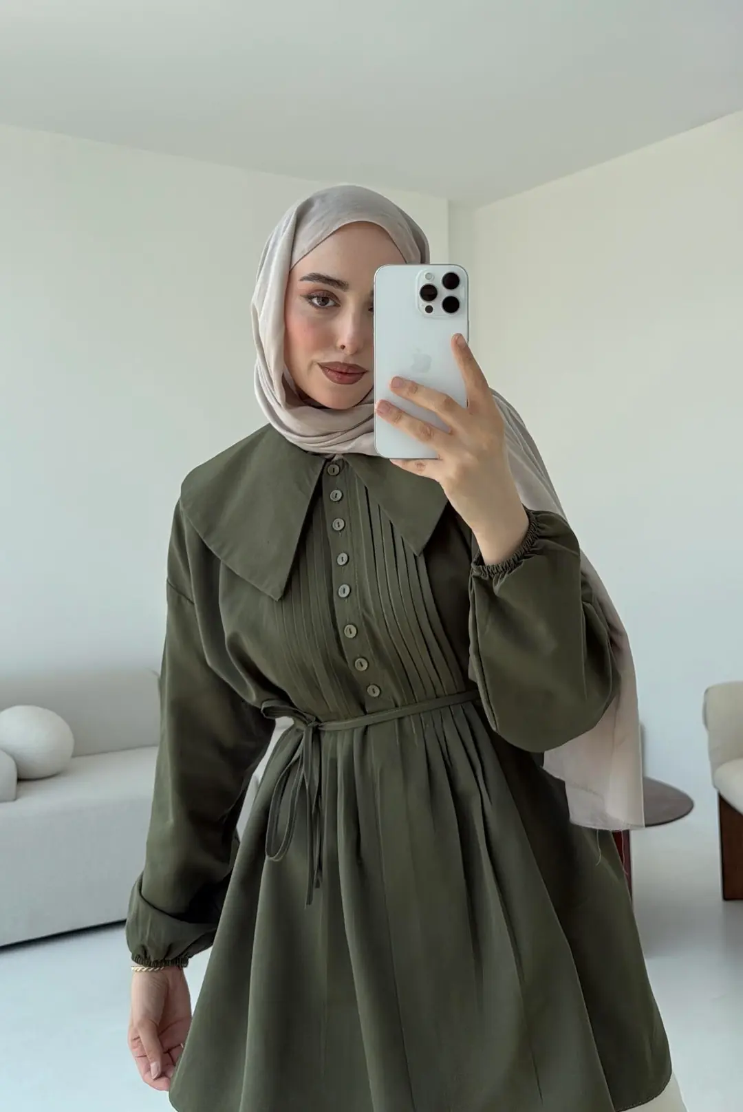 Yakalı Nervüllü Gömlek Haki - Görsel 5