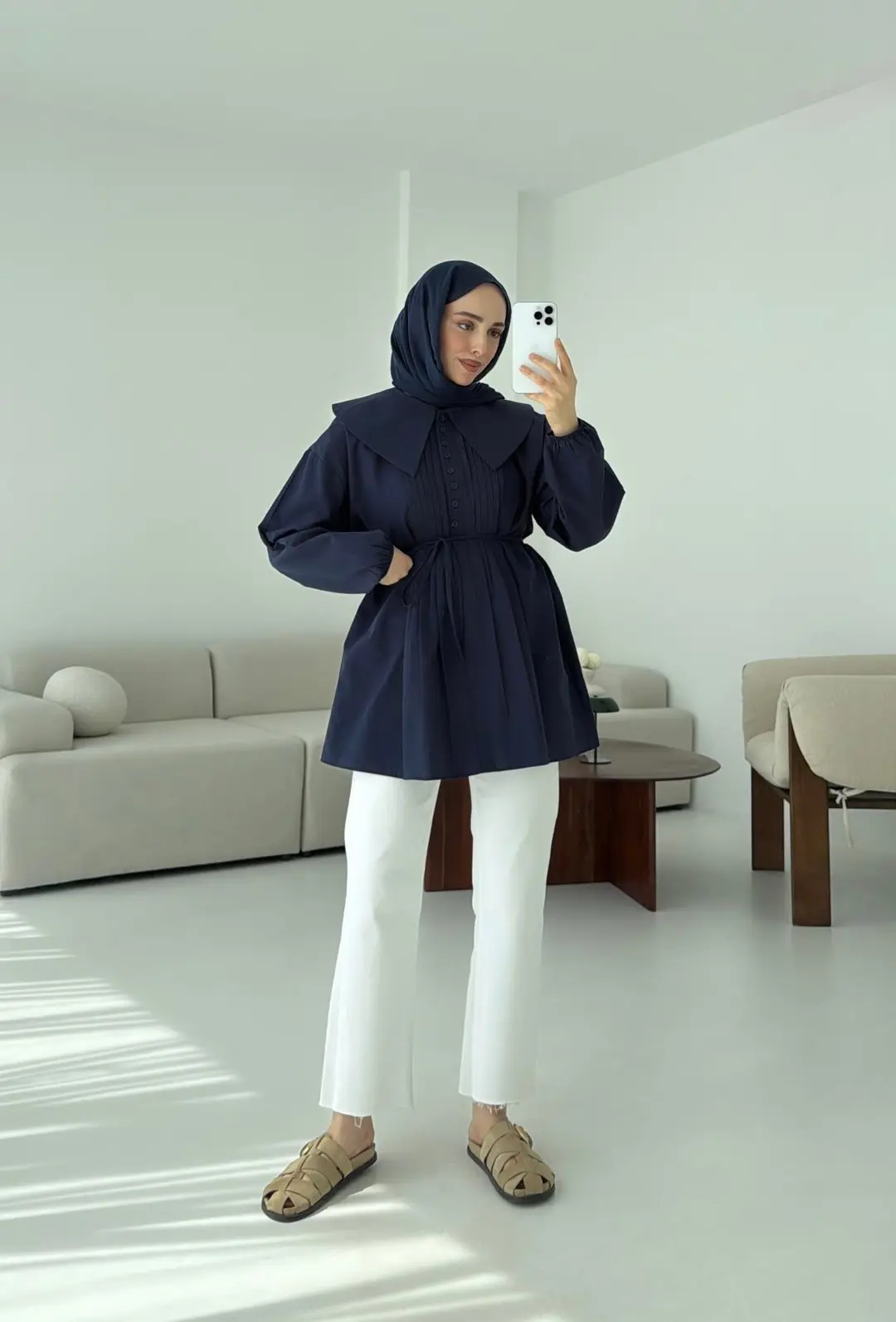 Yakalı Nervüllü Gömlek Lacivert - Görsel 3