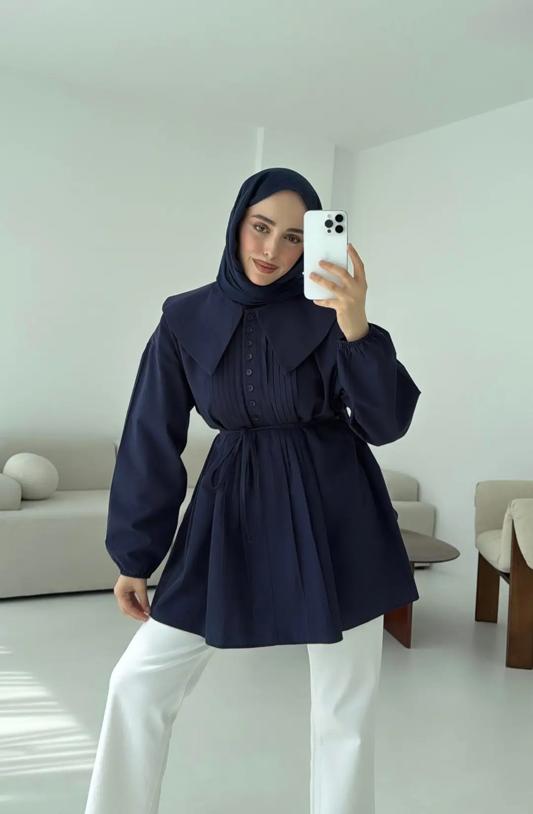 Yakalı Nervüllü Gömlek Lacivert - Görsel 4