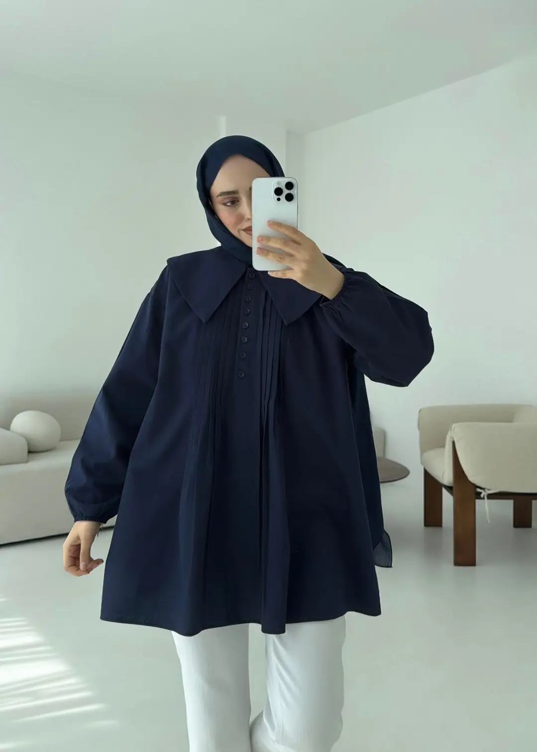 Yakalı Nervüllü Gömlek Lacivert - Görsel 6