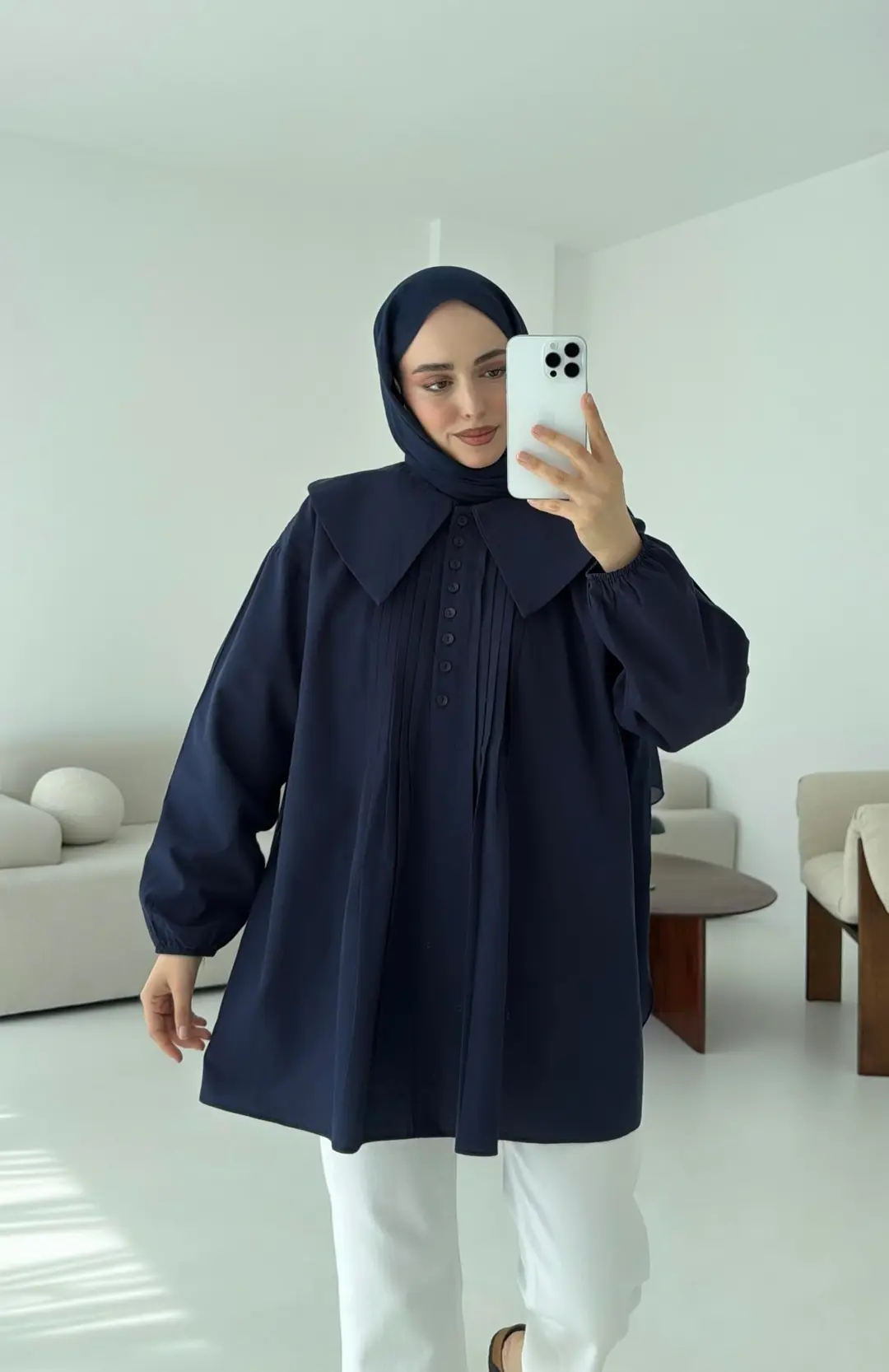 Yakalı Nervüllü Gömlek Lacivert - Görsel 7