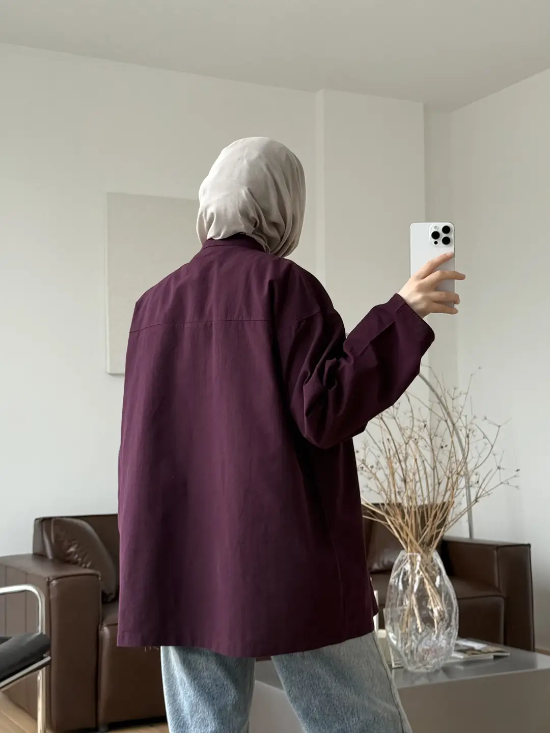 Yakası Bağlamalı Keten Bluz Mürdüm - Görsel 3