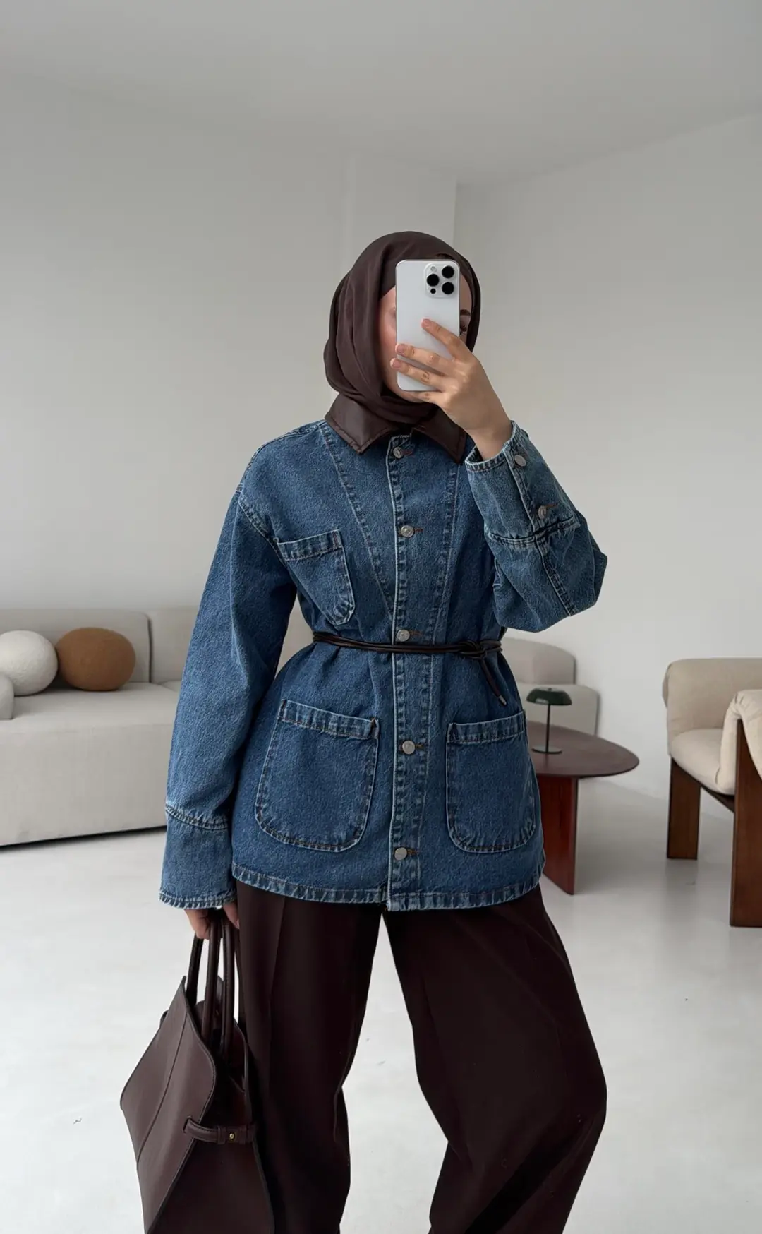 Yakası Deri Denim Ceket - Görsel 2