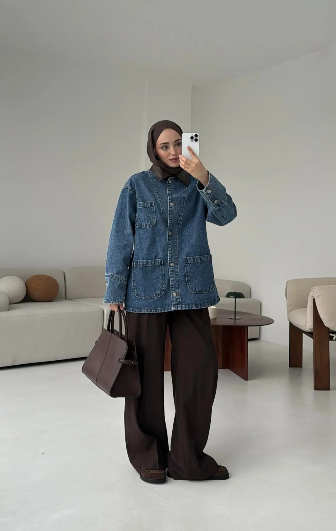 Yakası Deri Denim Ceket - Görsel 4