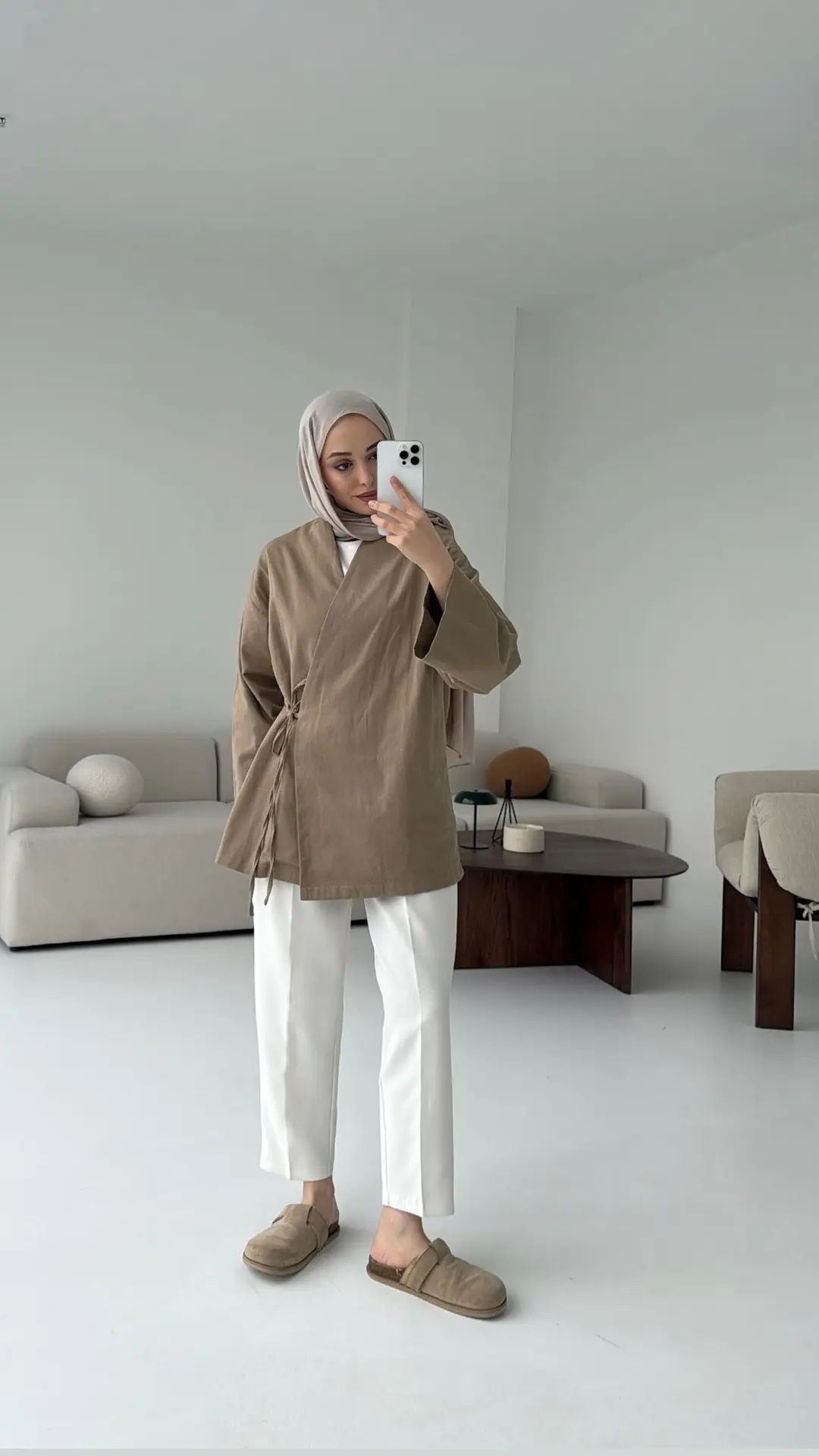 Yandan Bağlama Kimono Bej - Görsel 2