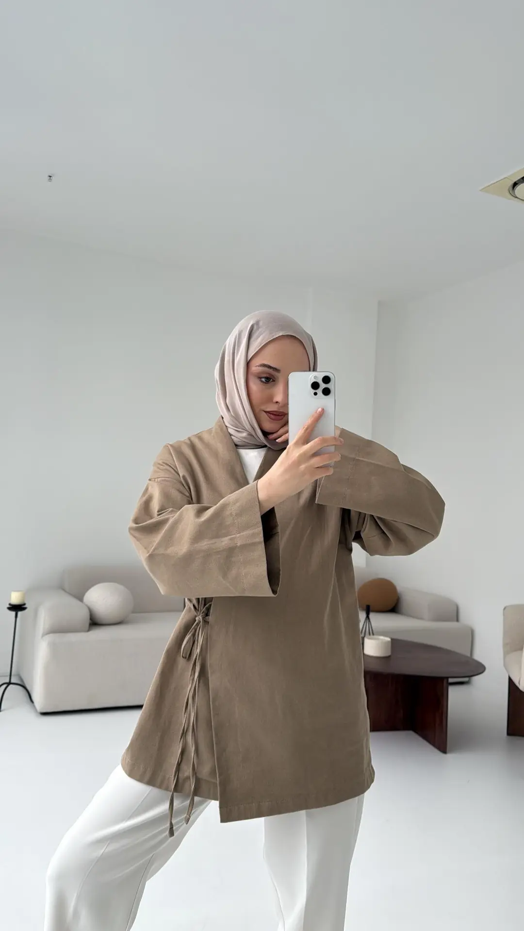 Yandan Bağlama Kimono Bej - Görsel 5