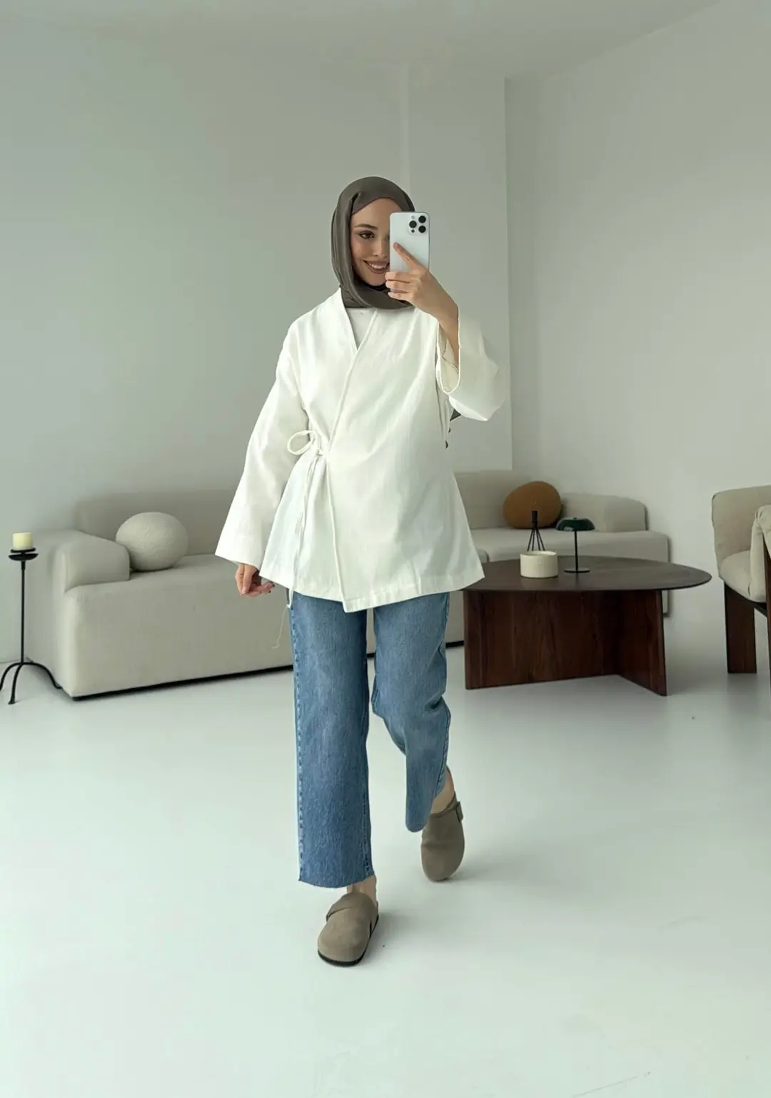 Yandan Bağlama Kimono Beyaz