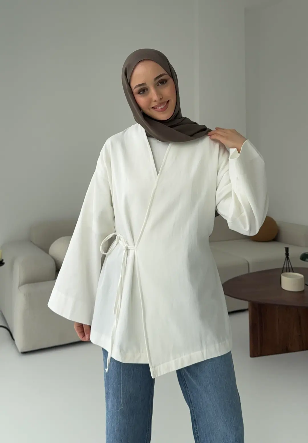 Yandan Bağlama Kimono Beyaz - Görsel 3