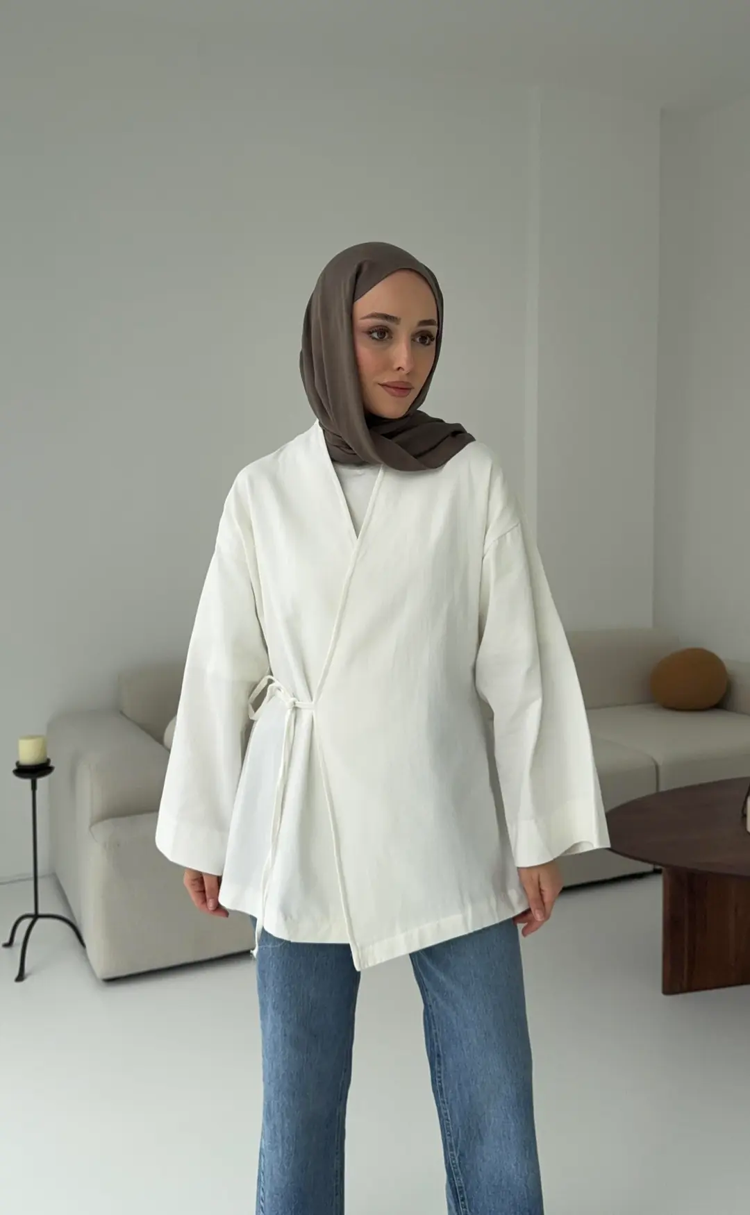 Yandan Bağlama Kimono Beyaz - Görsel 5