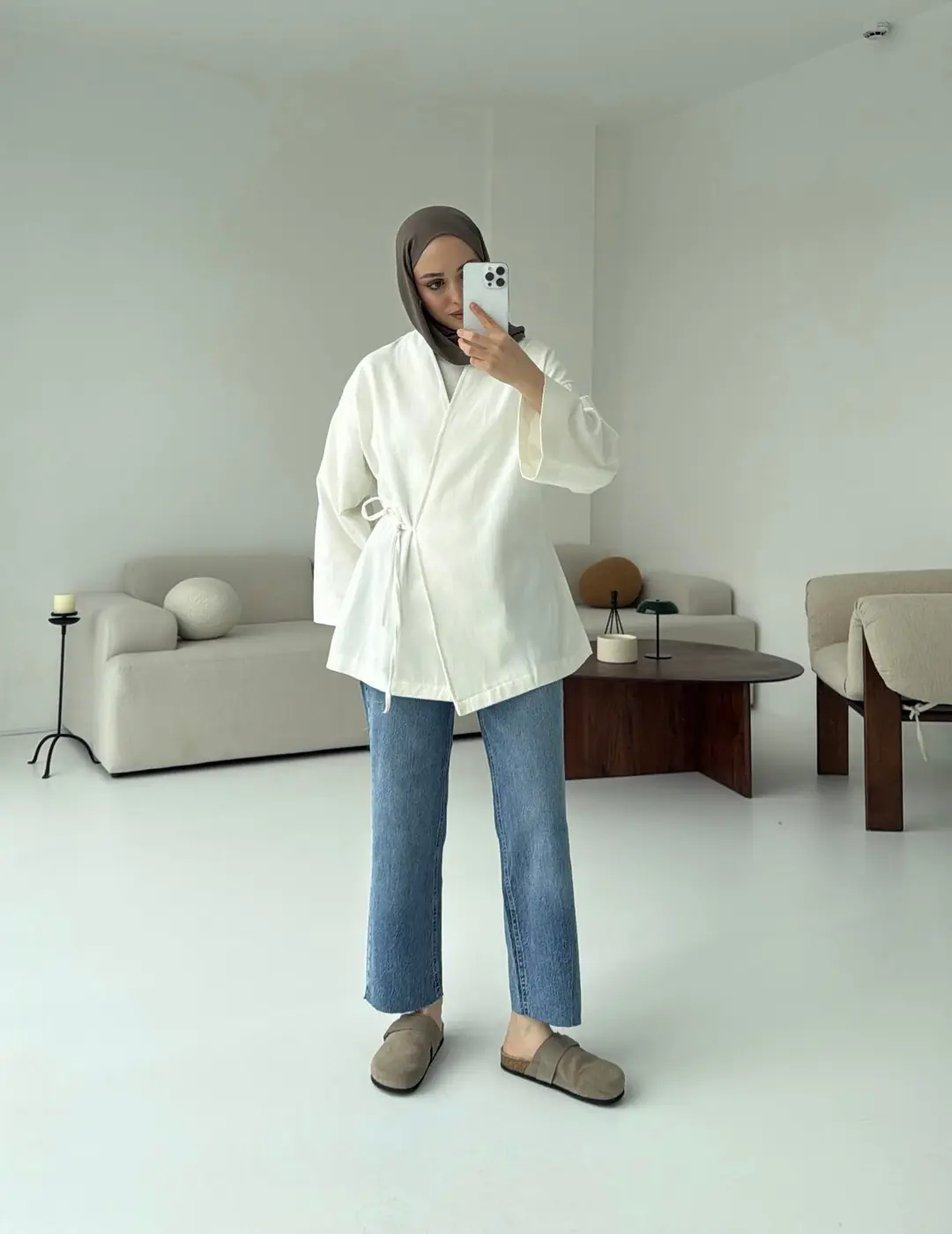 Yandan Bağlama Kimono Beyaz - Görsel 8