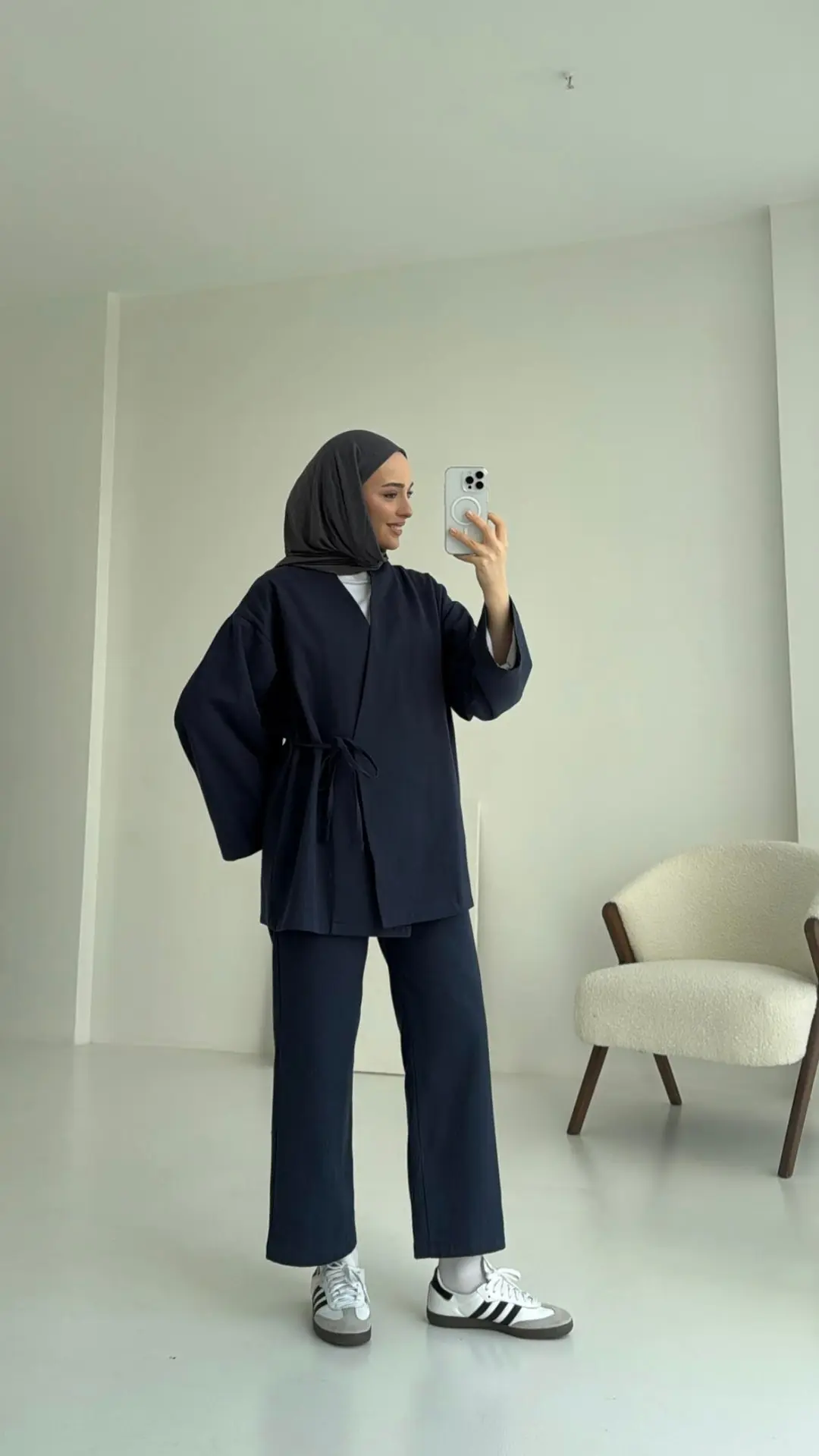 Yandan Bağlama Kimono Lacivert - Görsel 4