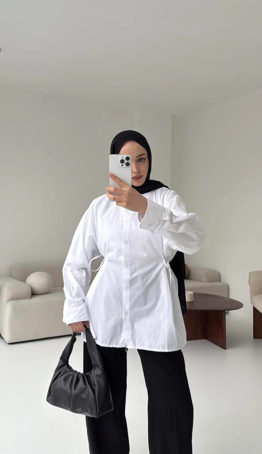 Yandan Bağlamalı Gömlek Beyaz - Görsel 3