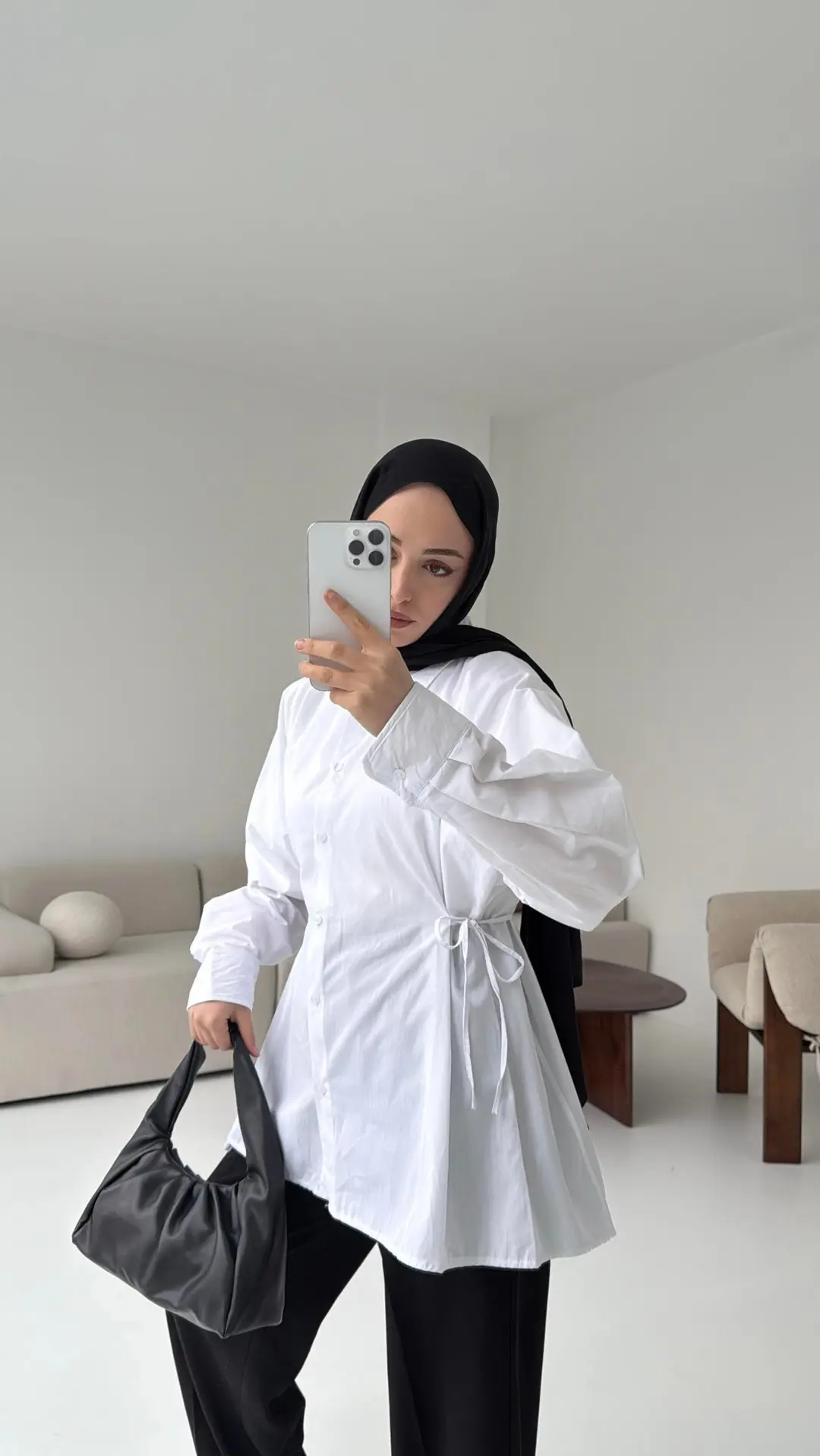 Yandan Bağlamalı Gömlek Beyaz - Görsel 4