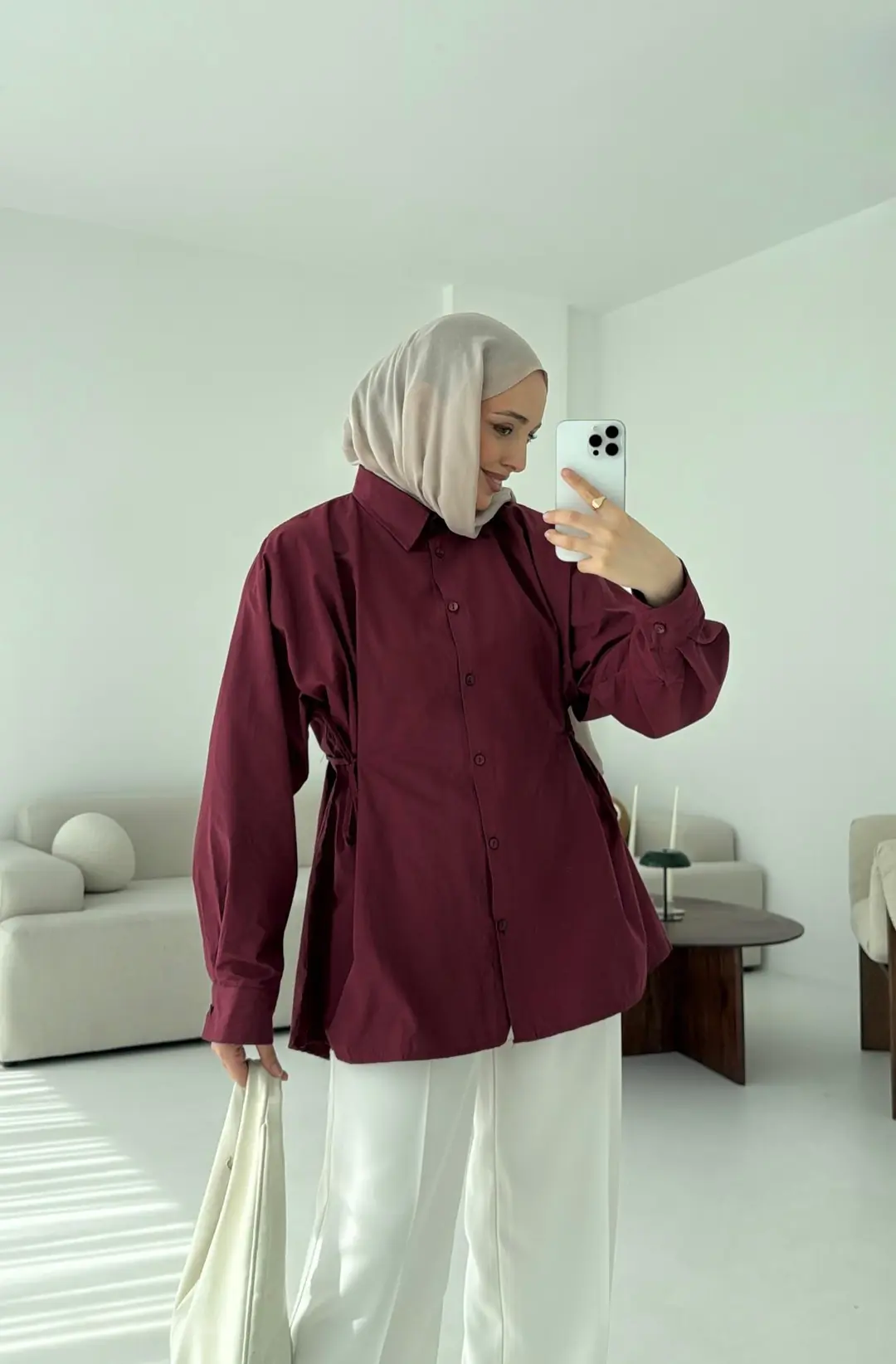 Yandan Bağlamalı Gömlek Bordo - Görsel 3