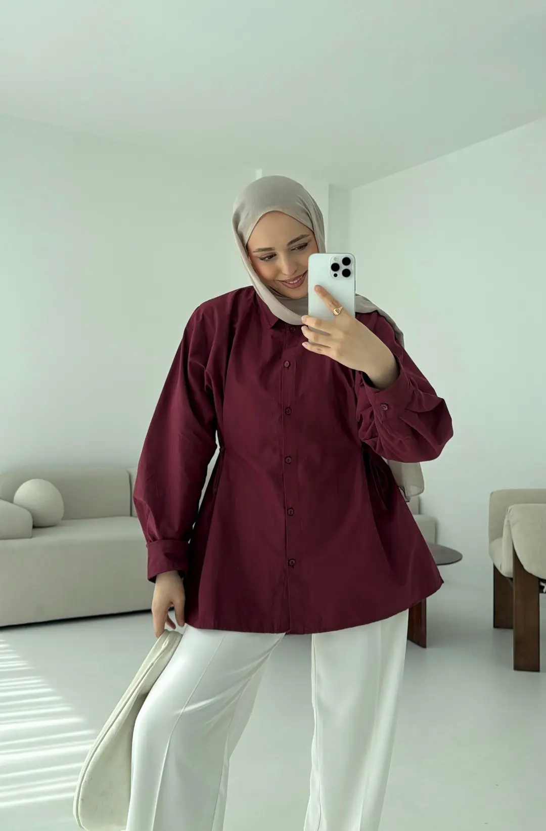 Yandan Bağlamalı Gömlek Bordo - Görsel 4