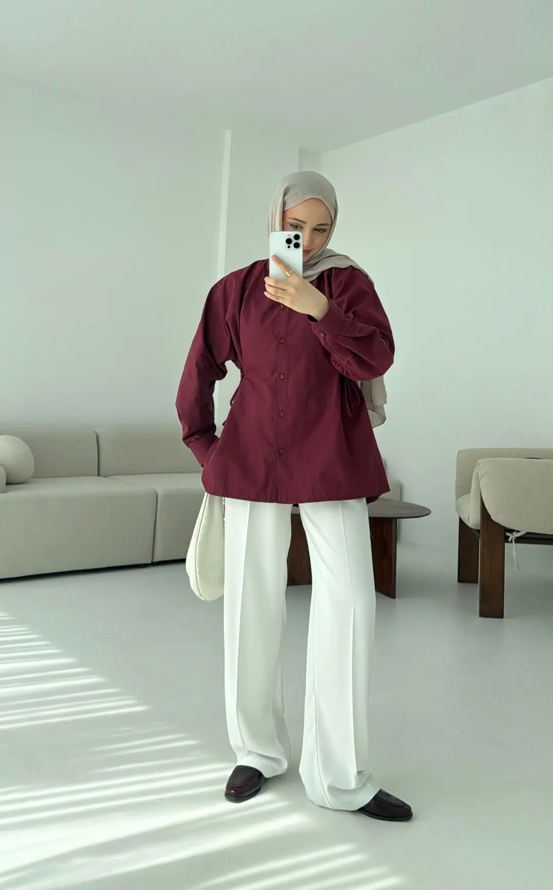 Yandan Bağlamalı Gömlek Bordo - Görsel 5