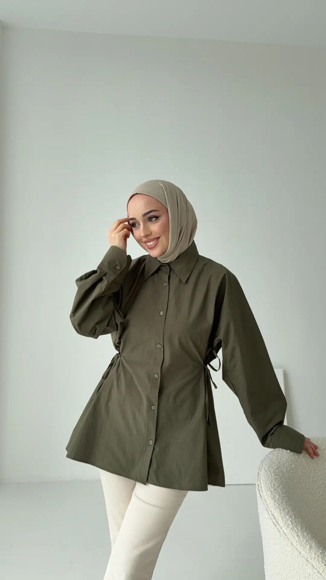 Yandan Bağlamalı Gömlek Haki - Görsel 5